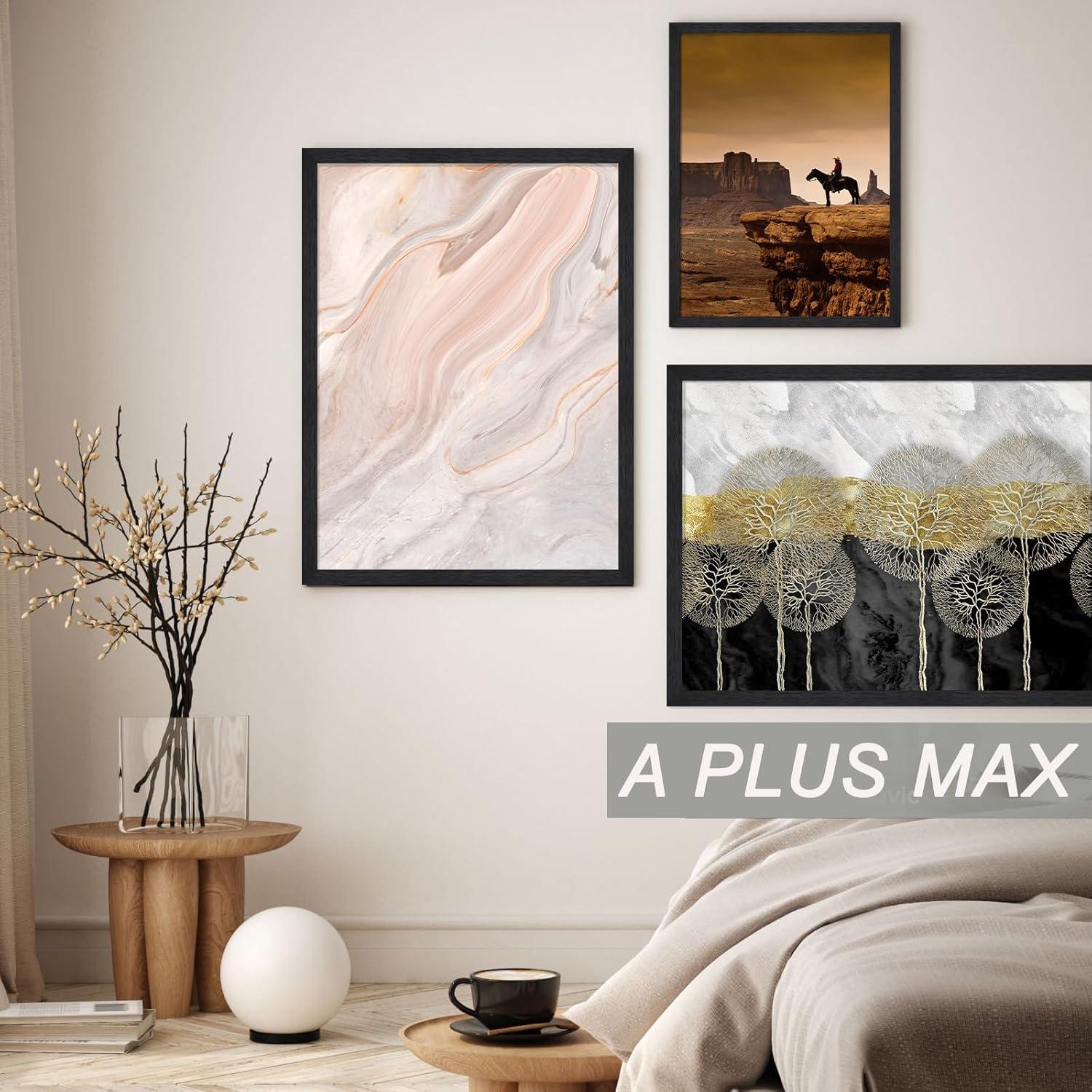 A PLUS MAX 20x24 Picture Frame with mat for 16x20 Picture with Polished Plexiglass Horizontal and Vertical Formats with Included Hanging Hardware-Black