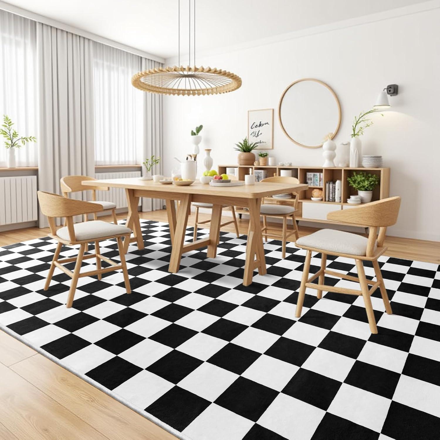 Luxe Weavers Checkered Black and White Geometric 8x10 Area Rug