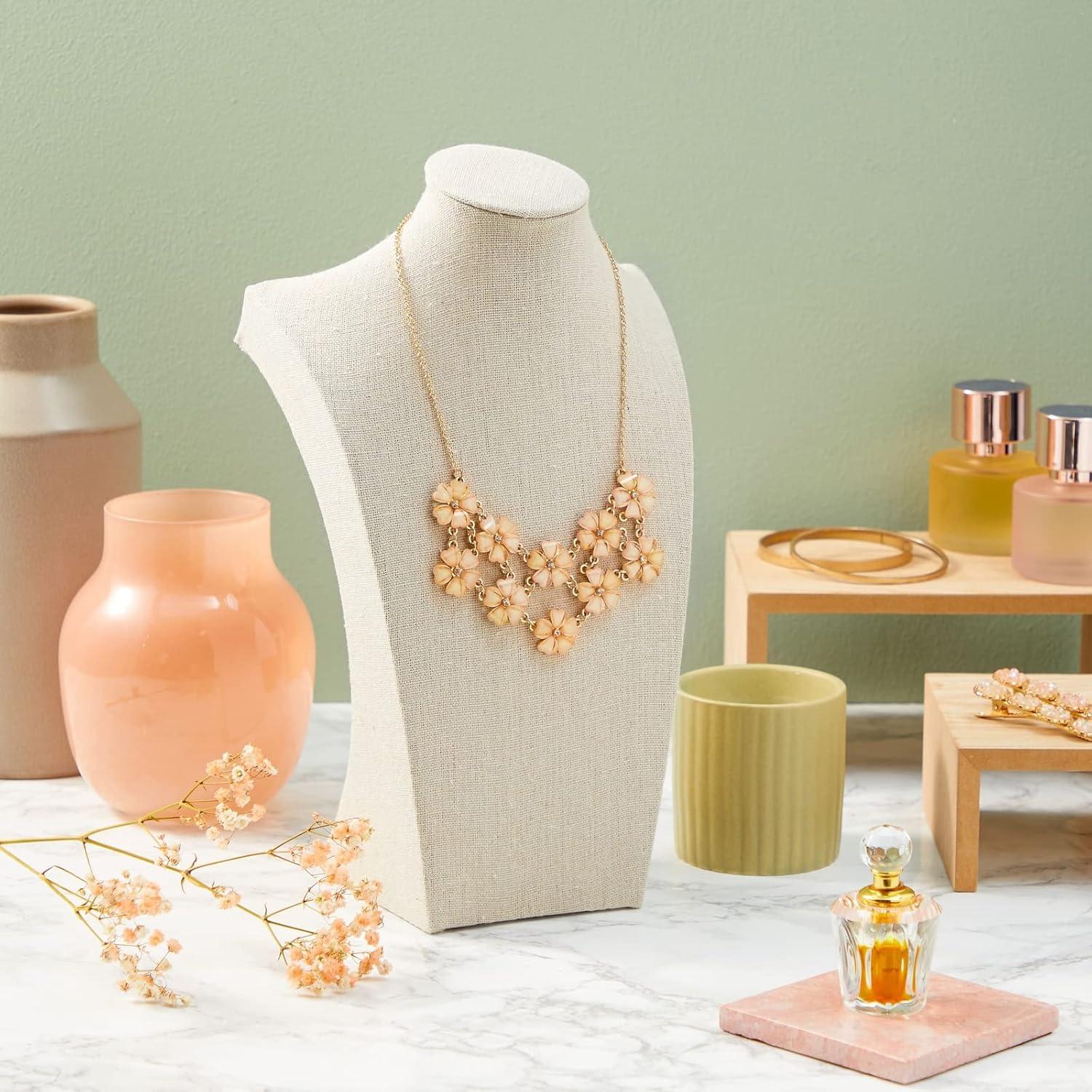 Juvale 12 Inch Linen Jewelry Display Bust, Necklace Mannequin Holder Stand for Retail Stores and Trade Shows (Beige)