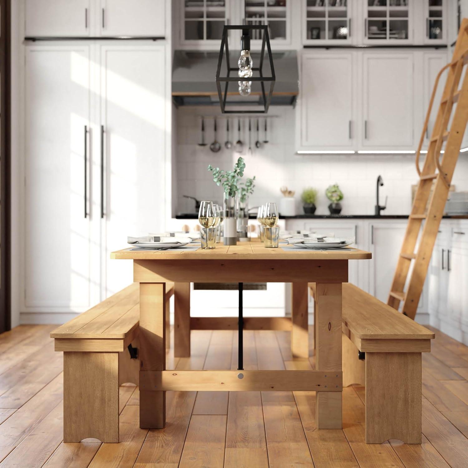 Flash Furniture Hercules 7' x 40" Rectangular Antique Rustic Light Natural Solid Pine Folding Farm Table