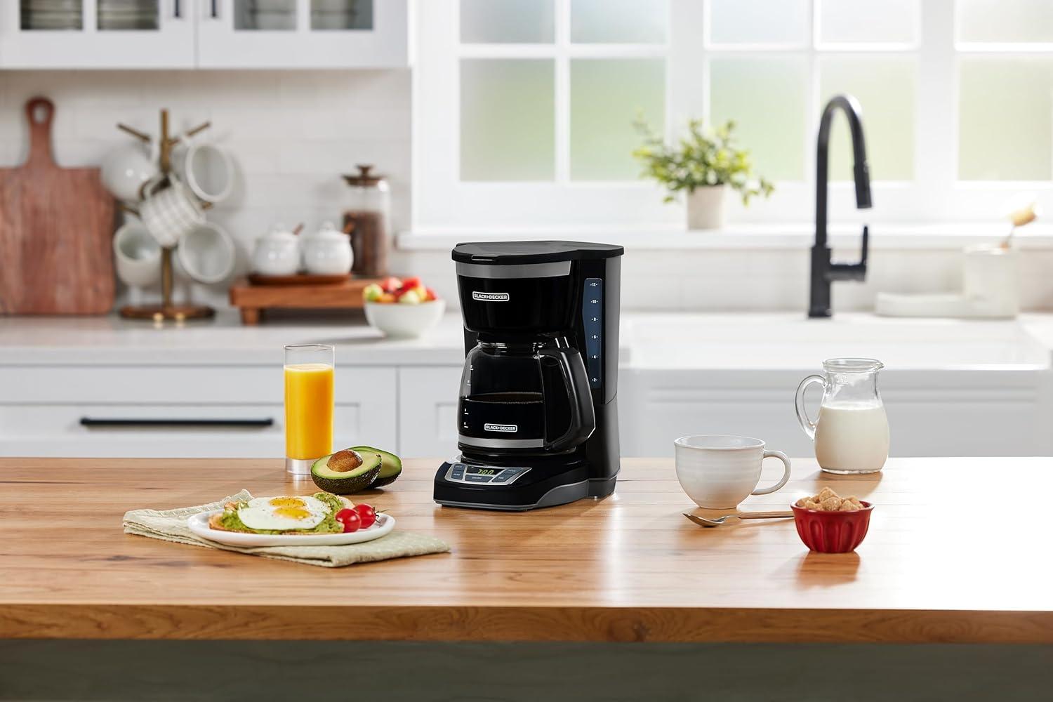 BLACK+DECKER 12-Cup Digital Coffee Maker, Programmable, Washable Basket Filter, Sneak-A-Cup, Auto Brew, Water Window, Keep Hot Plate