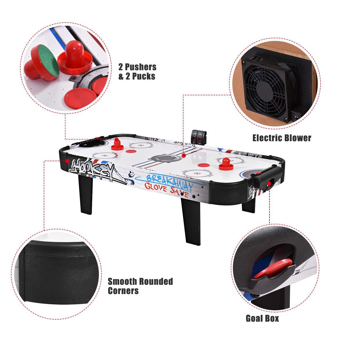 Costway 42''Air Powered Hockey Table Game Room Indoor Sport Electronic Scoring 2 Pushers