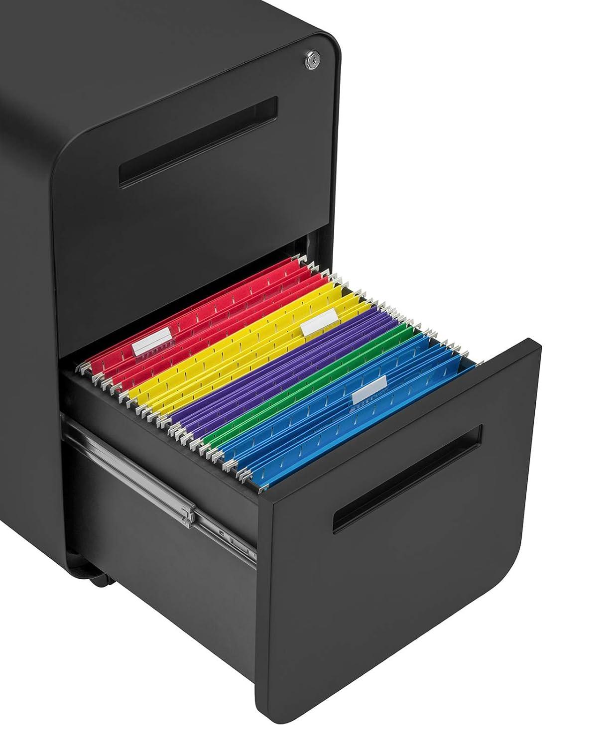 Laura Davidson Furniture Stockpile 2 Drawer Mobile File Cabinet with Lock - Under Desk Metal Filing Cabinet, Legal/Letter File Folders, Wheels and Stationary Feet, Pre-Assembled, Black/Wood