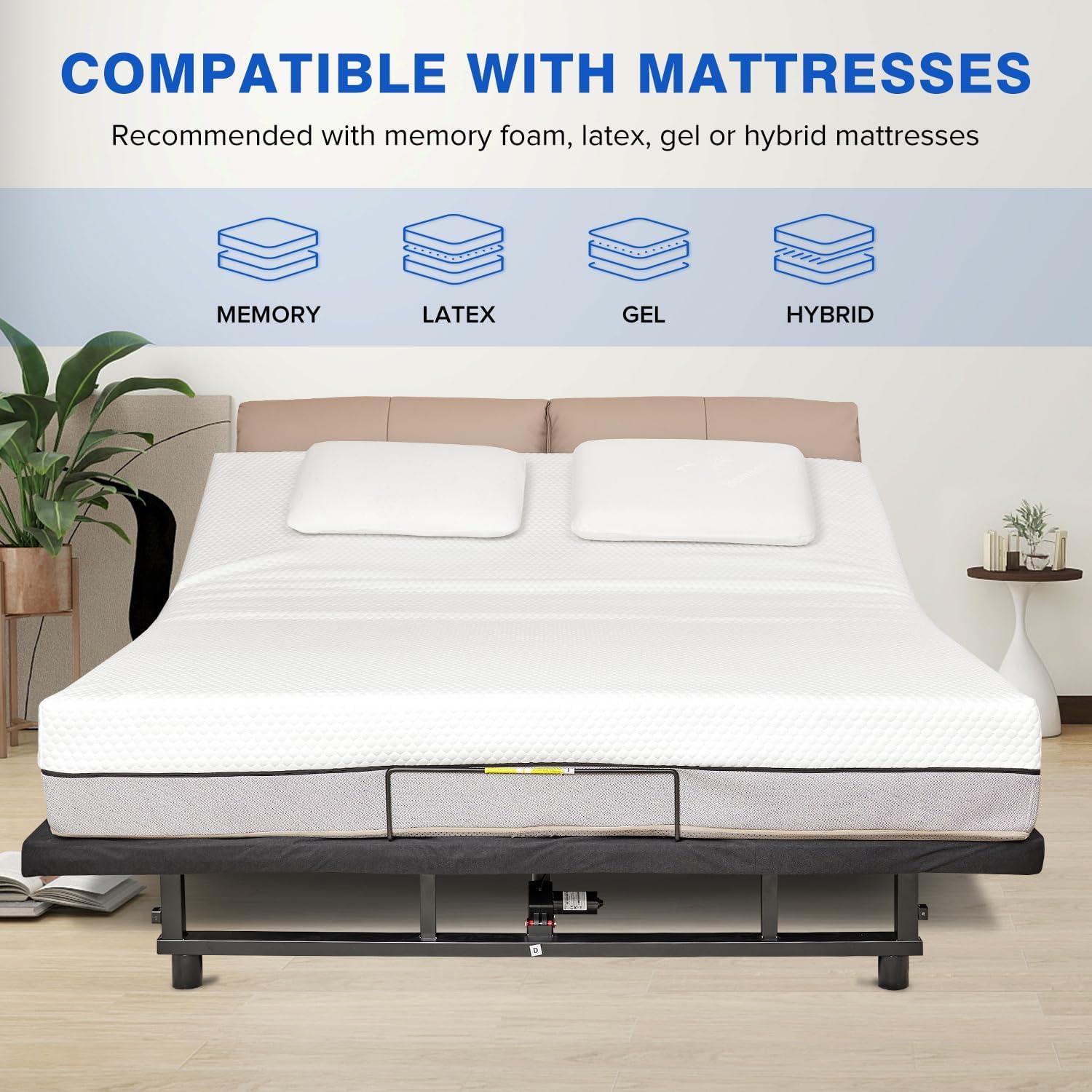 Donext Adjustable Bed Base, King Bed Frame, Independent Head and Foot Incline, Quiet Motor, Wireless Remote Control, Electric Bed Base, Black