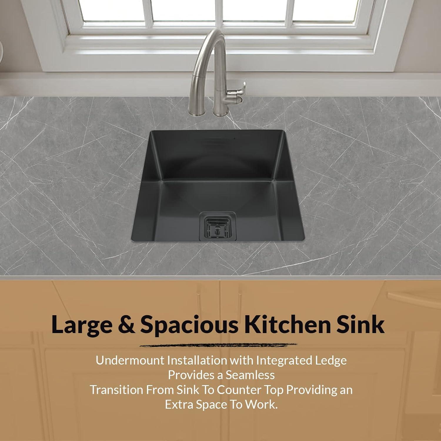 Strictly Sinks Undermount Copper Kitchen Sink – 18 Inch Single Bowl Bar Prep Sink 16 Gauge Stainless Steel