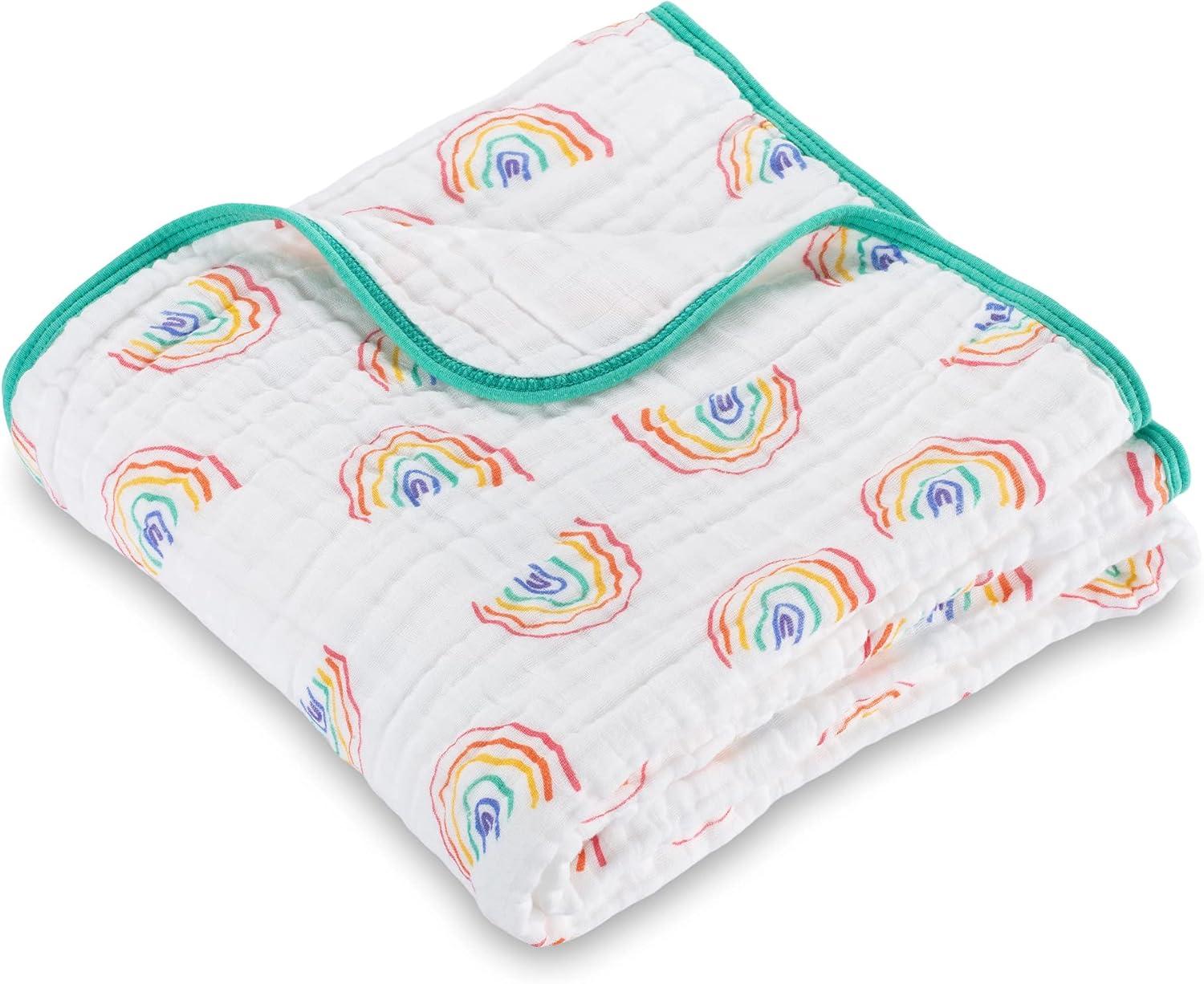 Rainbow Print Cotton Muslin Baby Quilt, 47 x 47 Inches