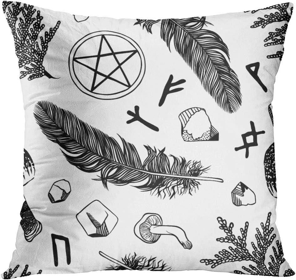 Britimes Throw Pillow Covers 18x18 Inches Home Decor Set of 4 Pillow Cases Decorative for Bed Sofa Cushion Couch Outdoor Capricorn Cat Feather Moth Gothic Pillowcases (Black and White)