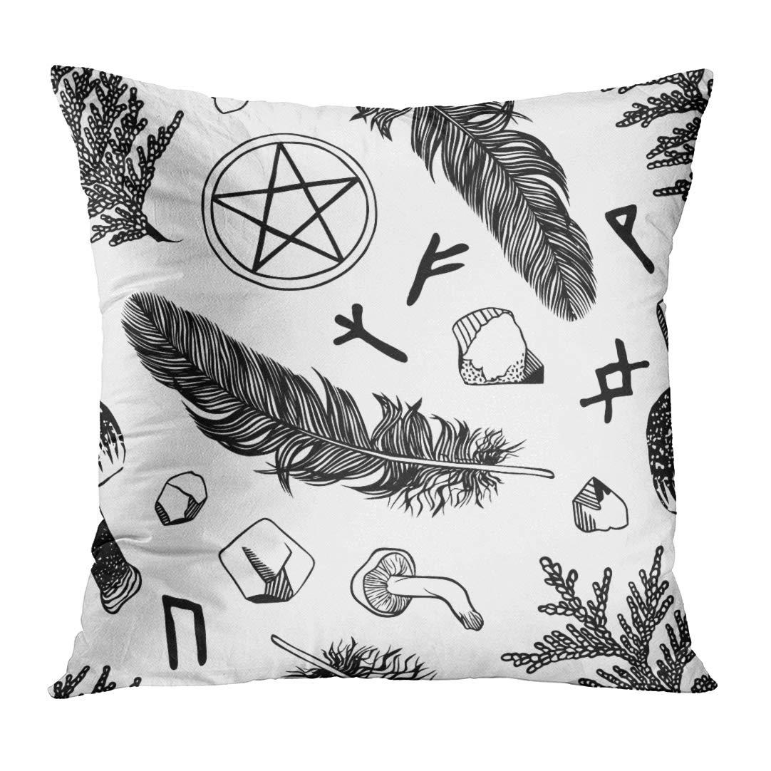 Britimes Throw Pillow Covers 18x18 Inches Home Decor Set of 4 Pillow Cases Decorative for Bed Sofa Cushion Couch Outdoor Capricorn Cat Feather Moth Gothic Pillowcases (Black and White)