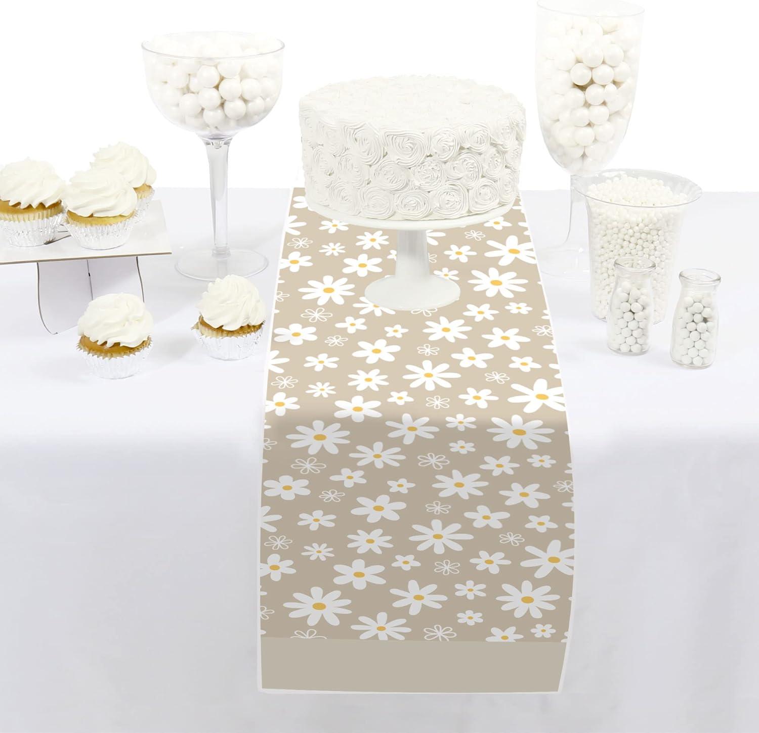 Big Dot of Happiness Tan Daisy Flowers - Petite Floral Party Paper Table Runner - 12 x 60 inches