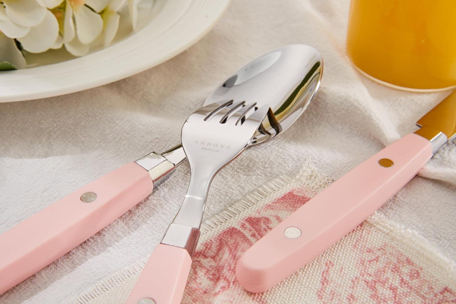 ANNOVA Silverware Set Stainless Steel Cutlery Color Handle With Rivet/Retro Flatware (Light Pink, 20 Pieces)