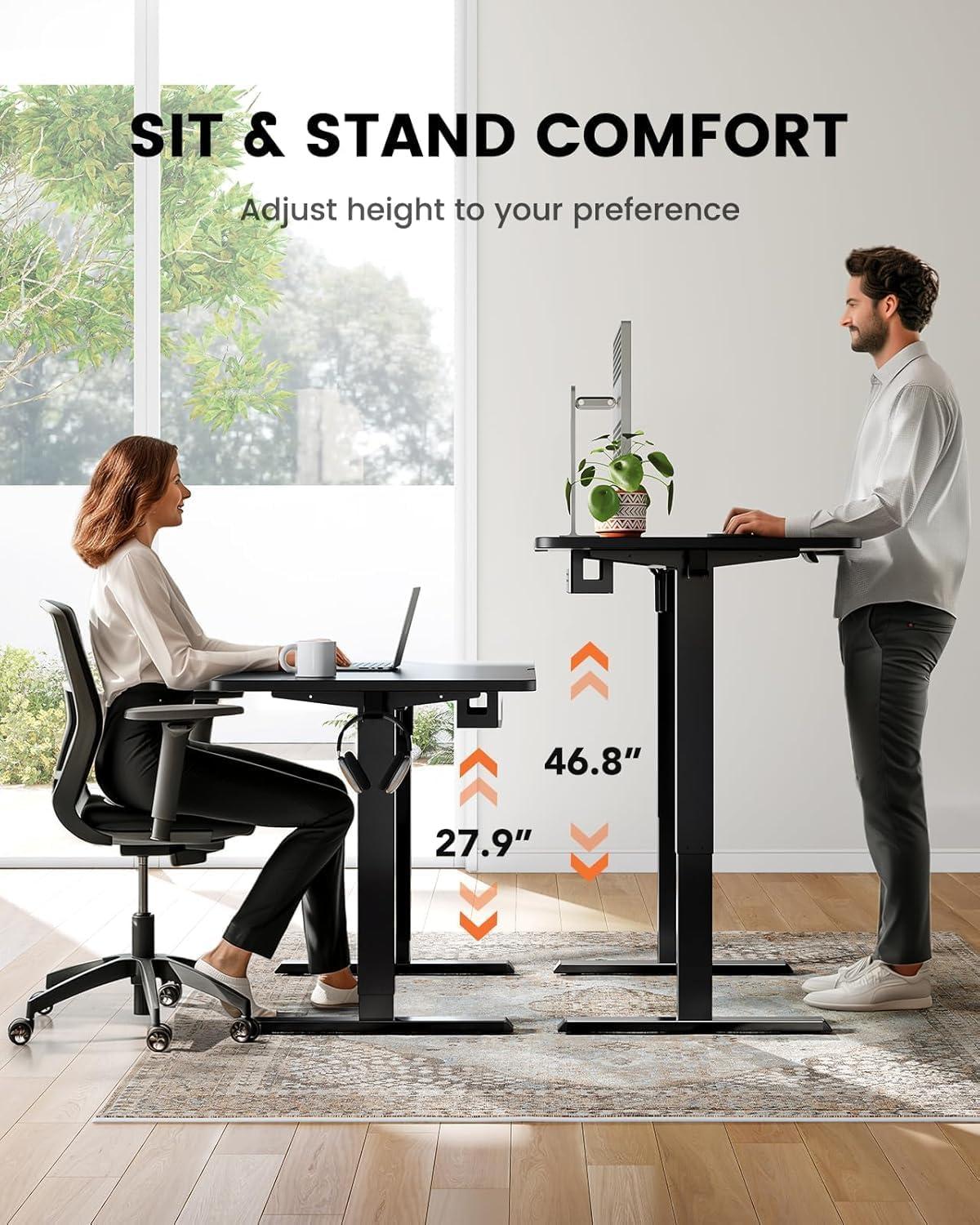 ErGear Whole Piece Standing Desk, 40x24 inch Adjustable Stand Up Desk with Cable Management Tray, Electric Computer Workstation for Home Office, White, EGESD63W