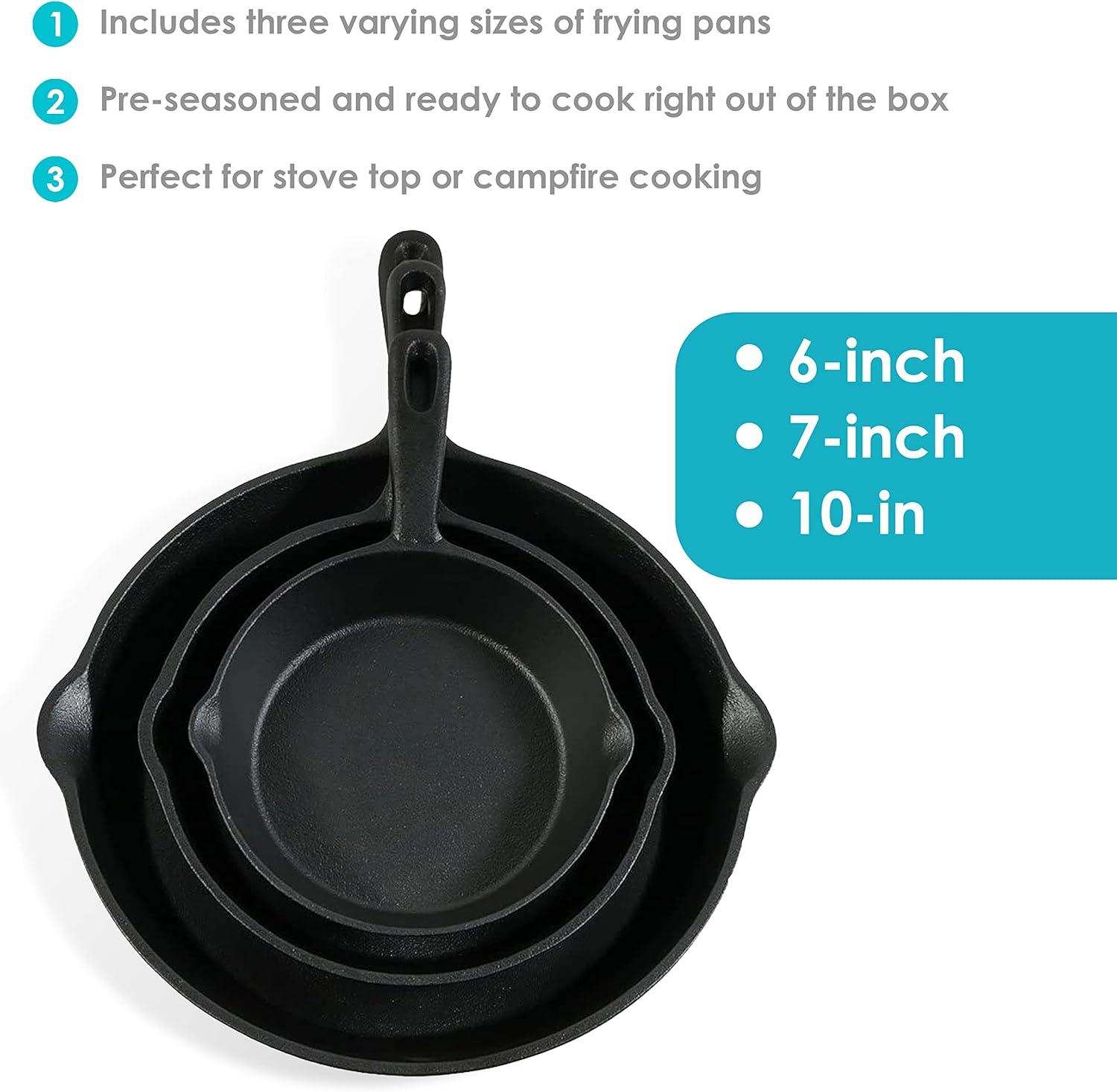 Hastings Home Nonstick Cast Iron Frying Pan Set - 3 Skillets