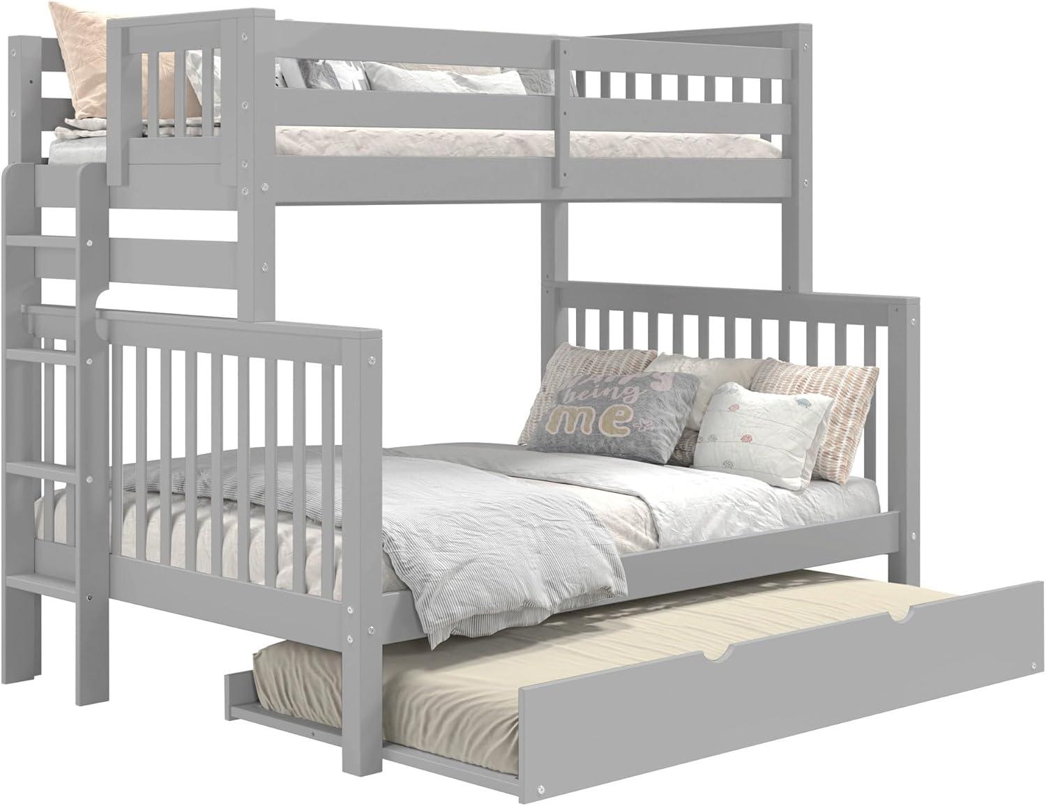 Bedz King Bunk Beds Twin over Full Mission Style with End Ladder and a Twin Trundle, Gray