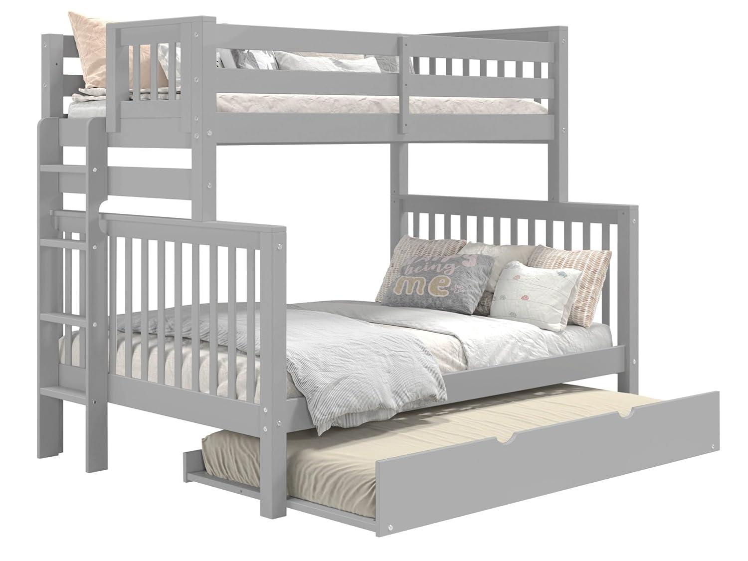 Bedz King Bunk Beds Twin over Full Mission Style with End Ladder and a Twin Trundle, Gray