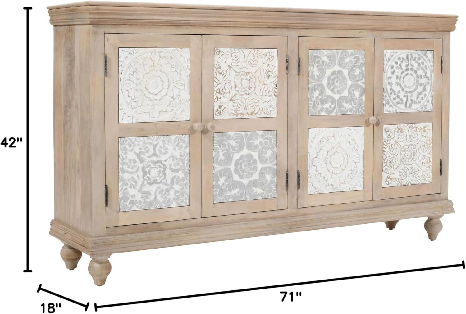 Jofran Adele 71" Hand Carved Solid Wood Rustic Four-Door Sideboard Cabinet