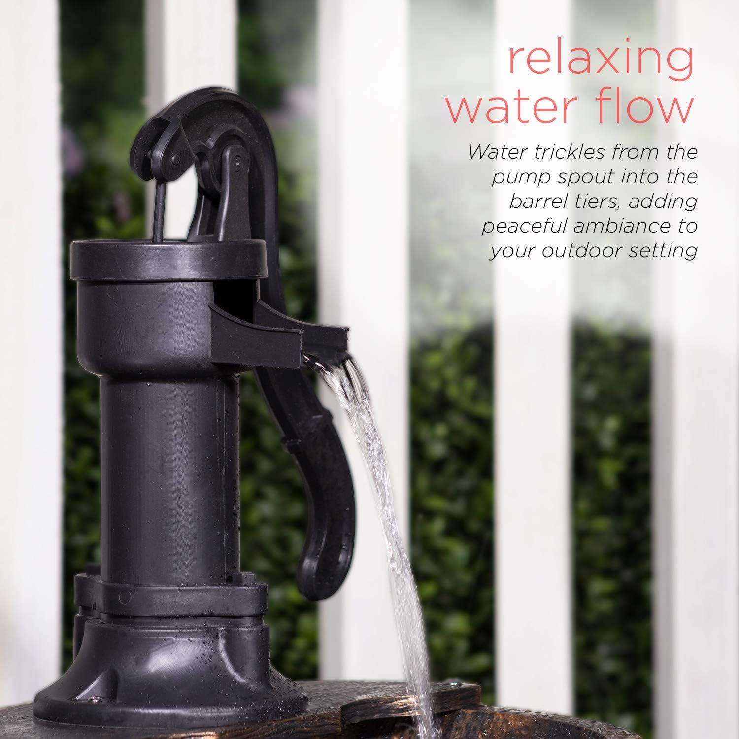 Alpine Corporation 27" Two-Tier Barrel & Pump Outdoor Fountain, Bronze