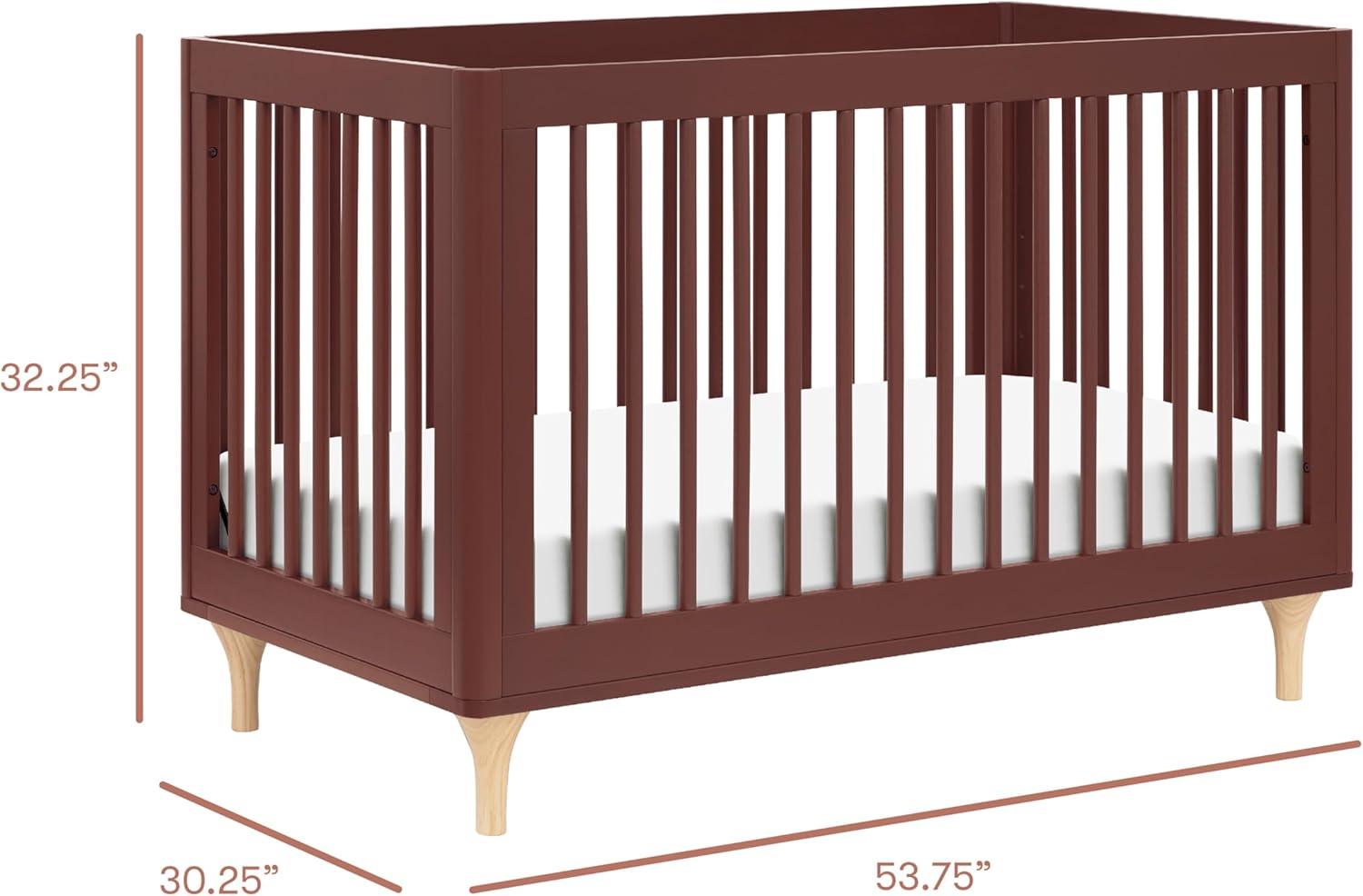 Babyletto Lolly Crimson Red & Natural Wood 3-in-1 Convertible Baby Crib with Toddler Bed Conversion Kit