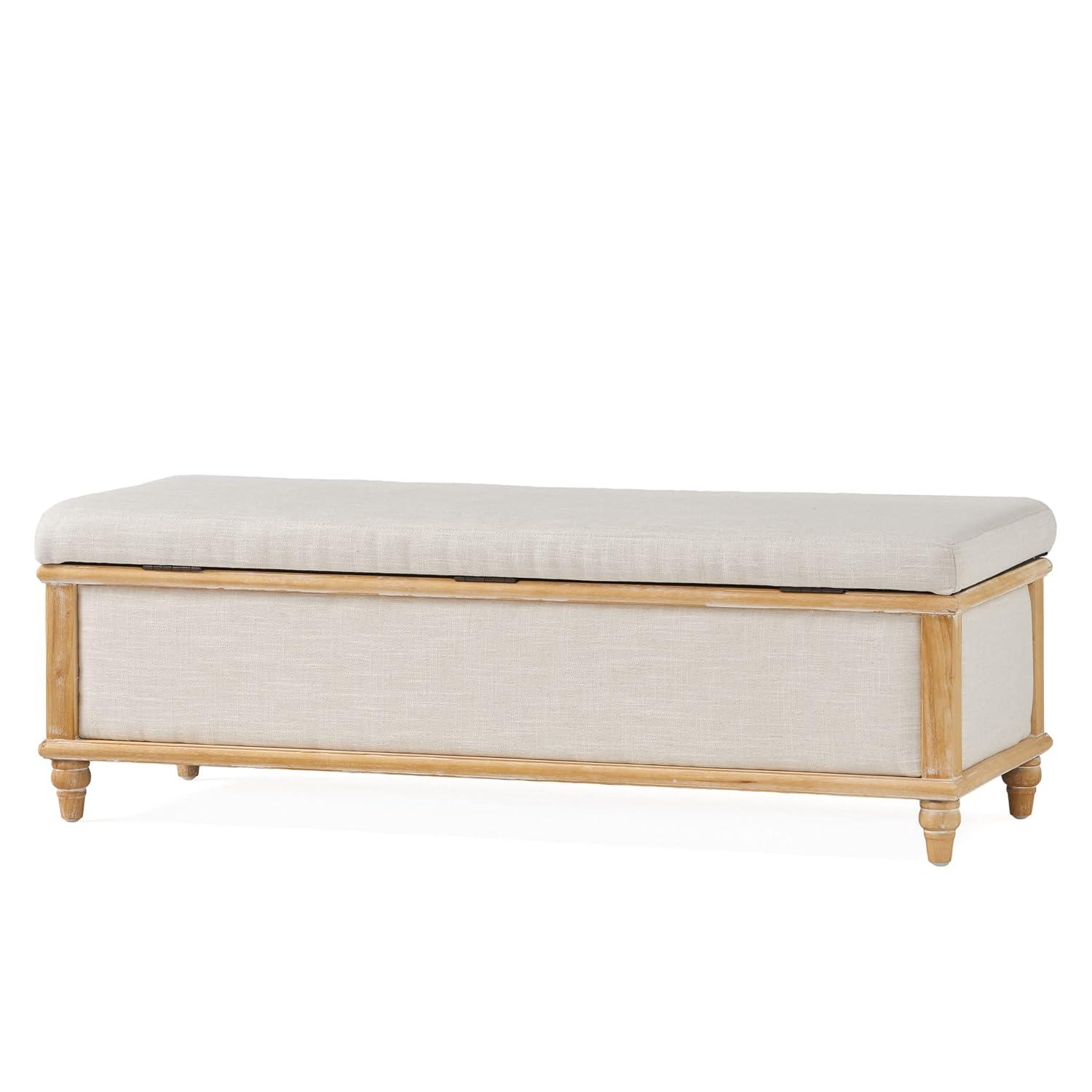 Christopher Knight Home Abilene Storage Ottoman - Beige: Linen Upholstered, Wood Frame, Rectangular Shape, 250lbs Capacity
