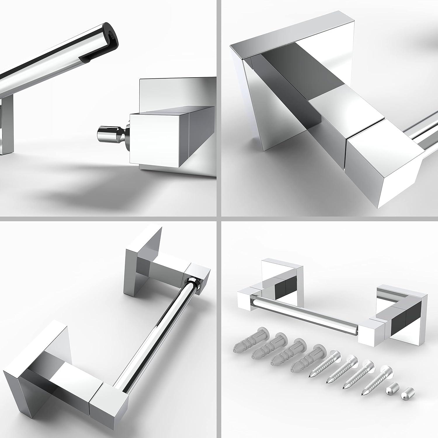 Double Post Pivoting Modern Square Toilet Paper Holder by RUACQ, Polished Chrome, Wall Mounted