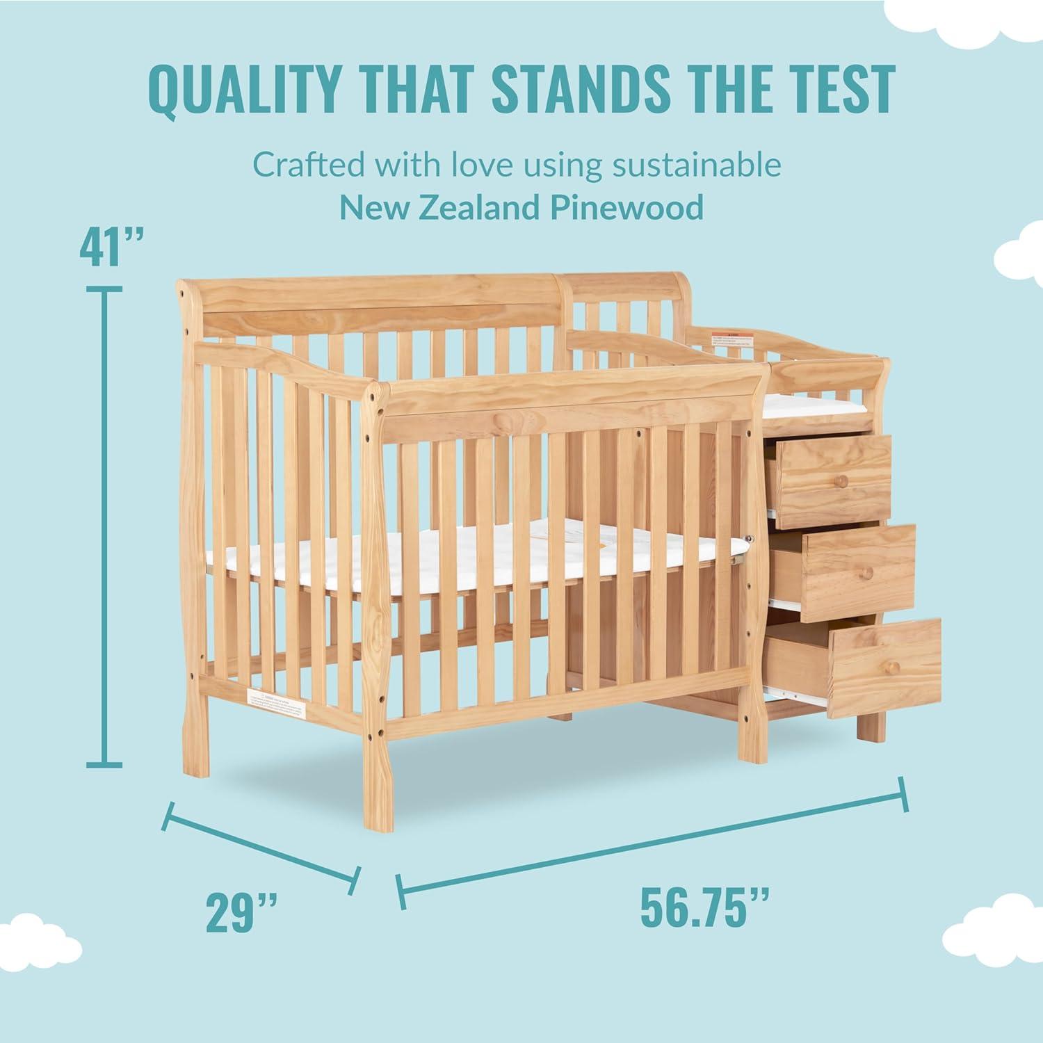 Dream On Me Jayden 4-in-1 Convertible Mini Crib with Changer Natural