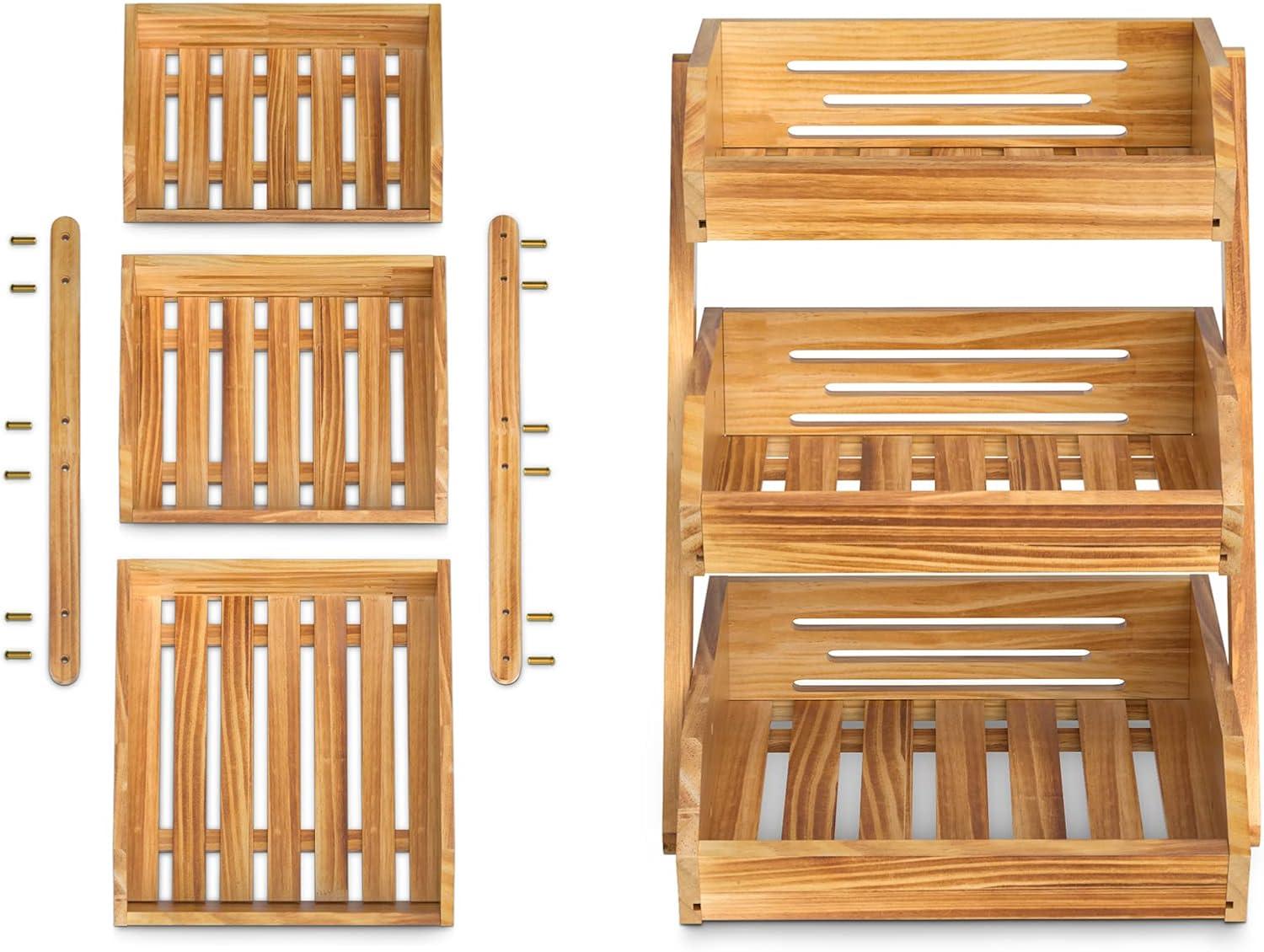 3 Tier Wooden Fruit Basket For Kitchen, Bread Vegetable Fruit Basket Bowl Stand, Farmhouse Fruit Bowl for Countertop, Large