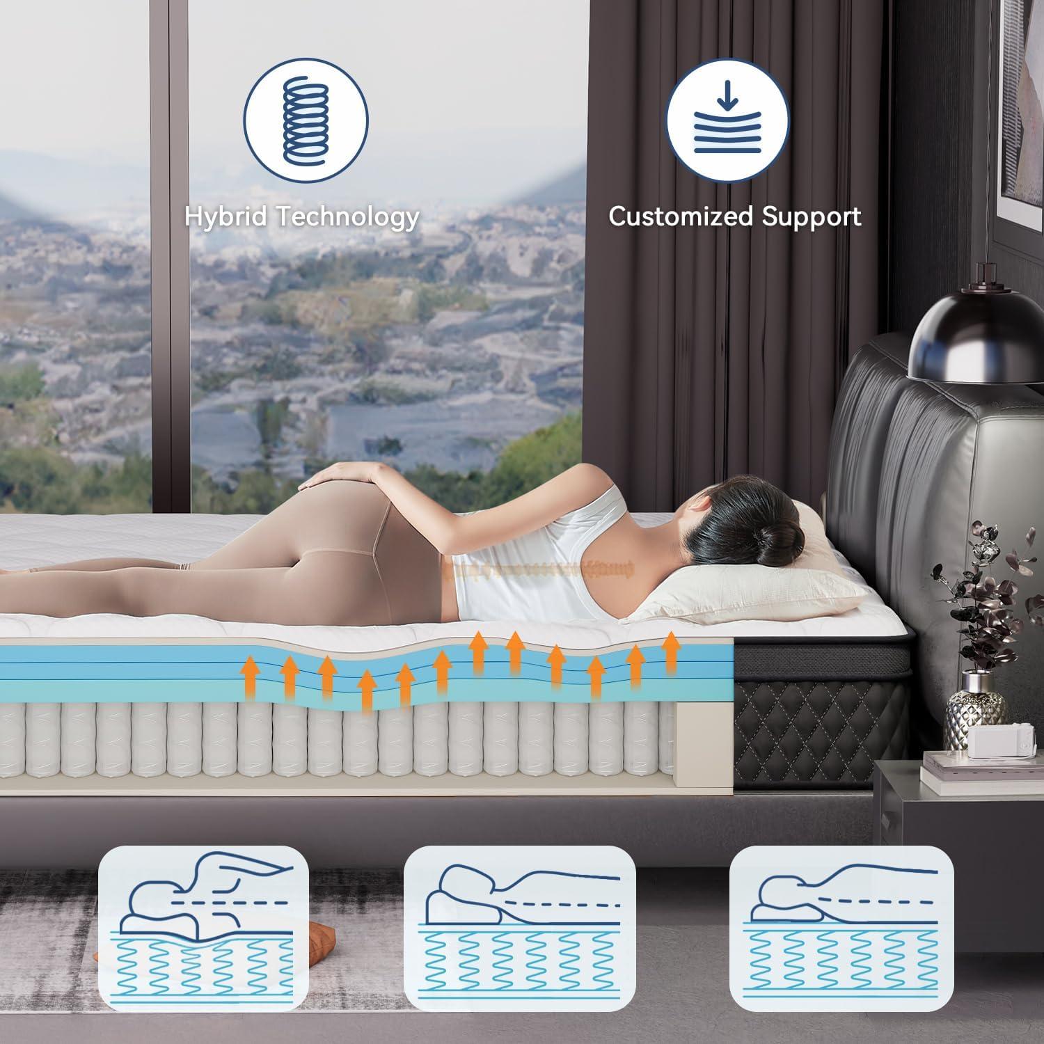 EDX 10 Inch Queen Mattress with Individually Pocketed Springs, Memory Foam Hybrid Mattress in a Box for Isolate Motion, CertiPUR-US Certified