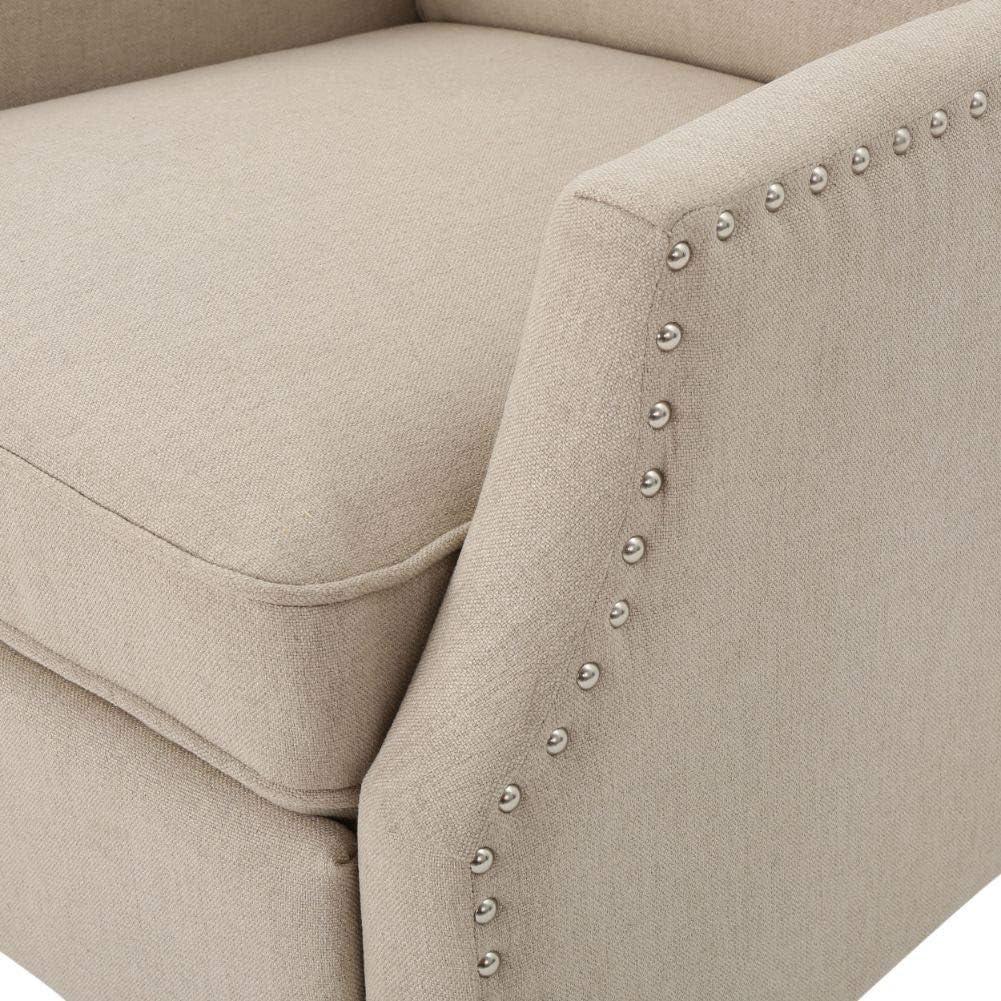 GDFStudio Weyland Contemporary Fabric Wingback Pushback Recliner with Nailhead Accents, Wheat