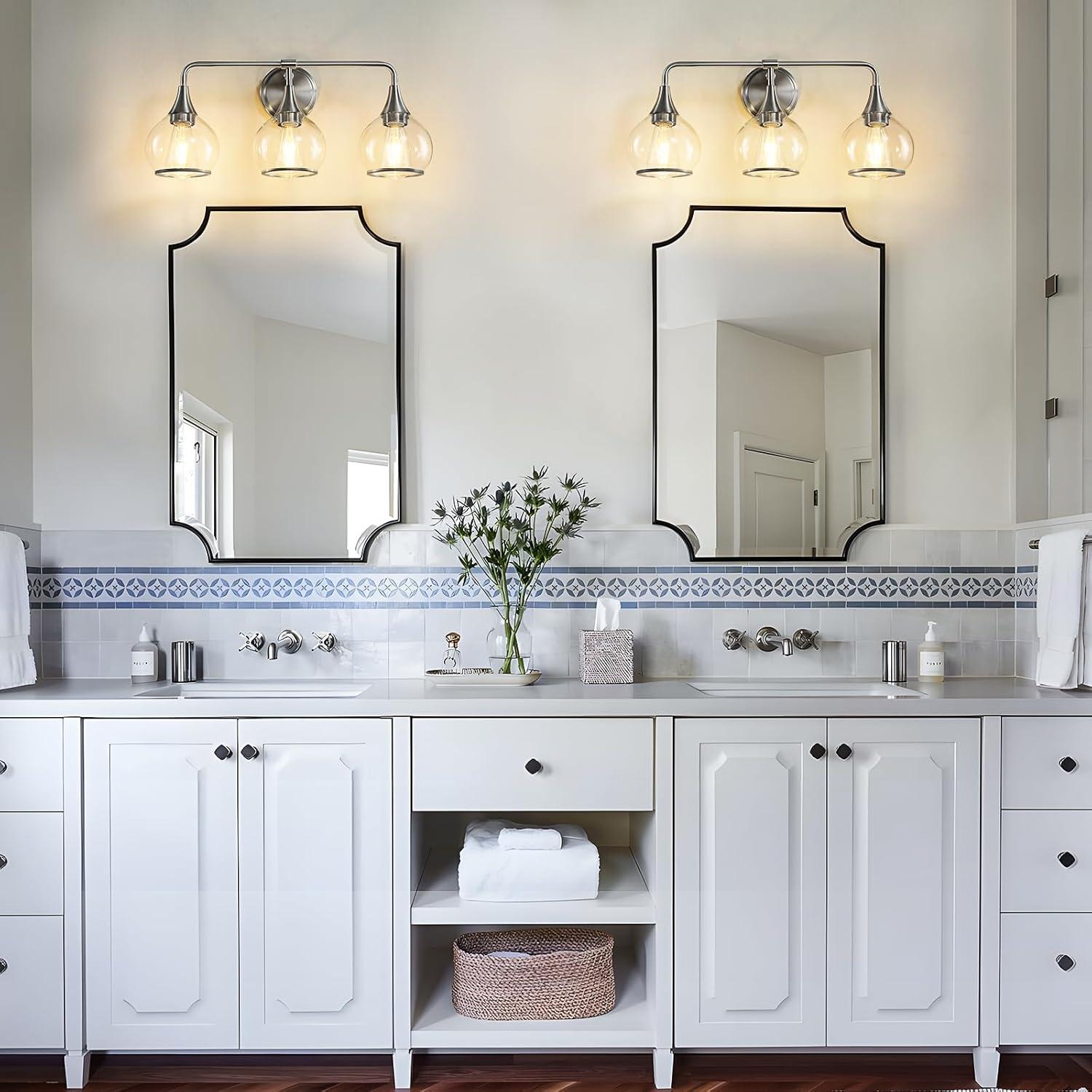 Black and Gold Bathroom Vanity Light 3-Lights Bathroom Light Fixtures Over Mirror with Clear Glass Shade 22.4 inch Wall Sconce Lighting Bath(Exclude E26 Bulb)