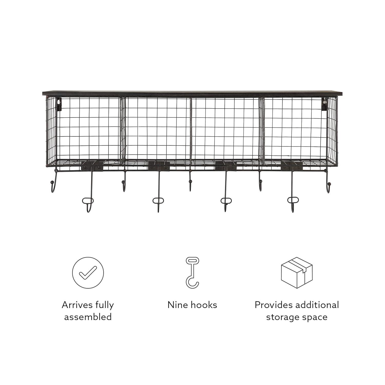 Linon Four Cubby Metal Wall Shelf in Black