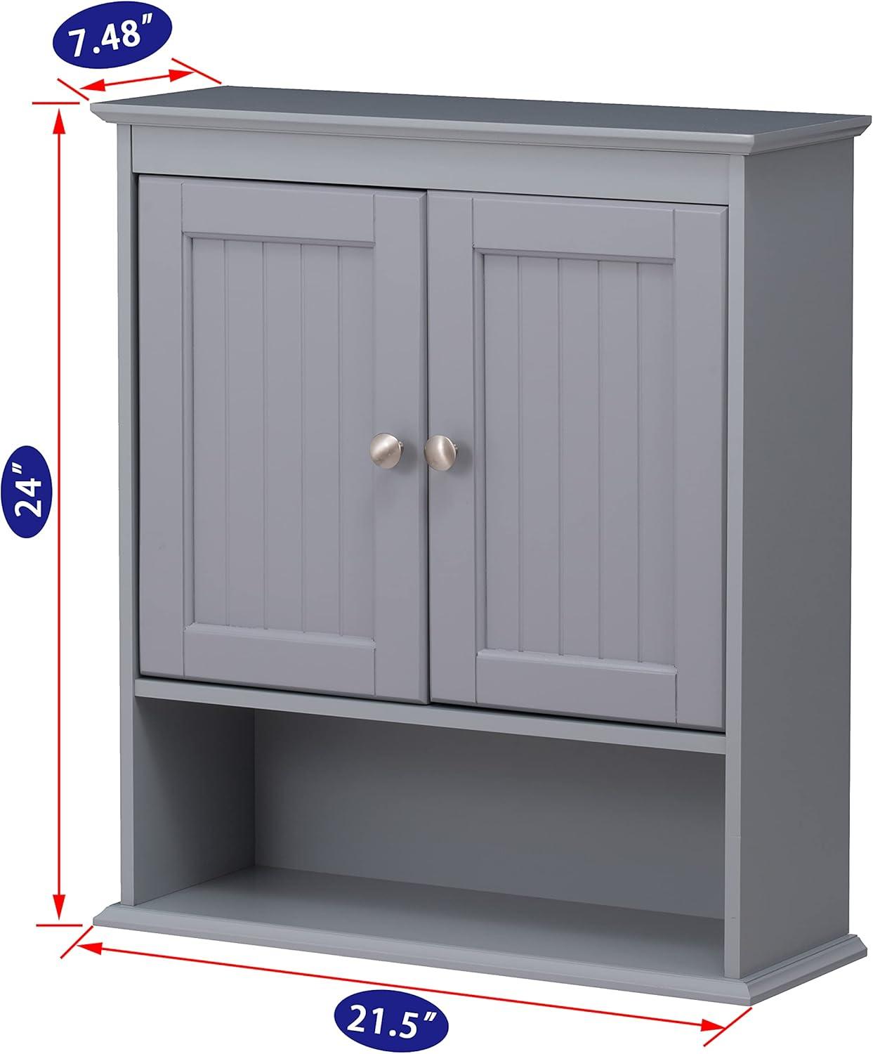 Gray Engineered Wood Wall Mounted Bathroom Cabinet with Shelves