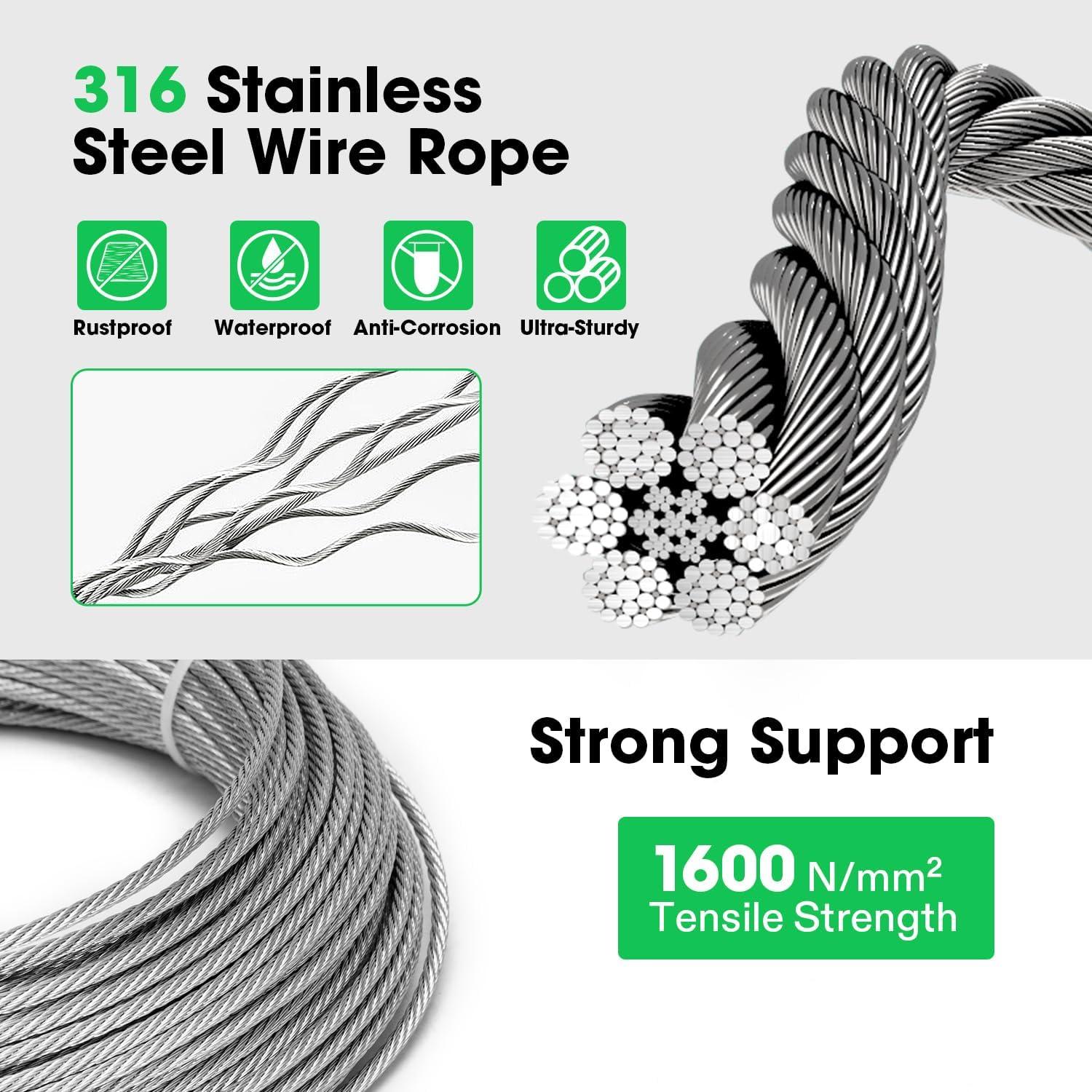 VIVOSUN Wire Trellis Kit with 20 Set Holders and 98.4ft Wire Rope, 316 Stainless Steel Espalier Cable Trellis Kit for Climbing Plants, Vines and Green Wall