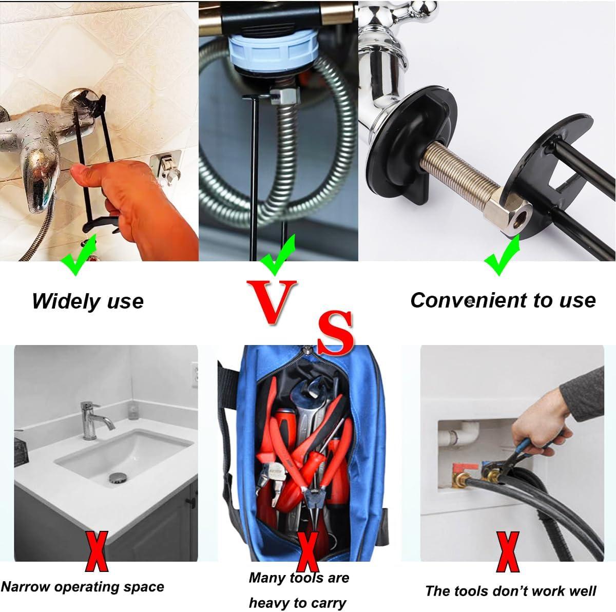 2pcs Basin Wrench Multifunctional Sink Wrench 7 Sizes Faucet Tool Four-jaw Hex Spanner Universal Plumbers Tool for Tight Spaces Kitchen Bathroom Home