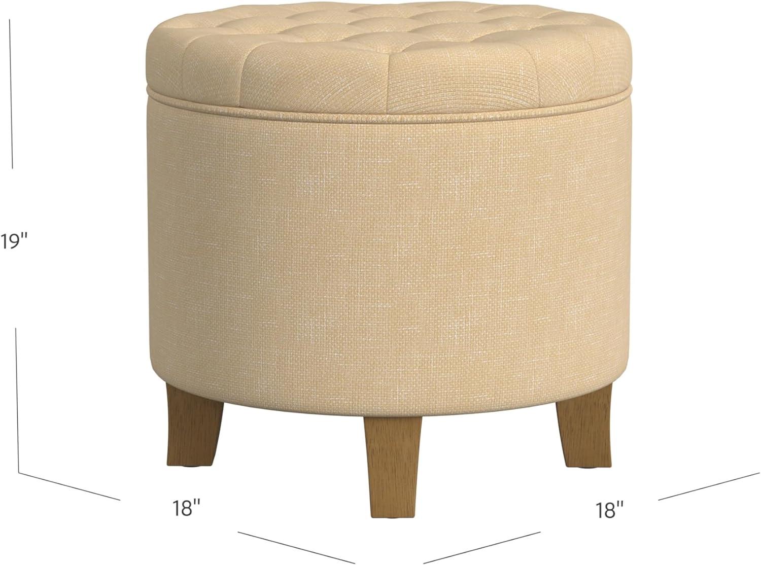 Light Tan Round Tufted Storage Ottoman with Wooden Legs