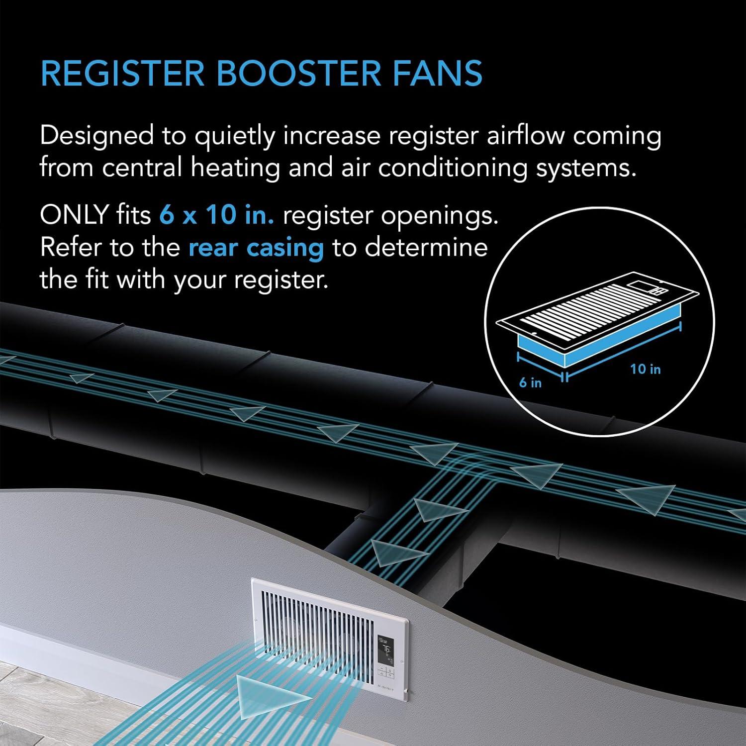 AC Infinity AIRTAP T6 White, Register Booster Fan for 6” x 10” Register Holes, Improves Heating & Cooling from AC Vents, with 10-Level Speeds and Bluetooth Integrated App Control