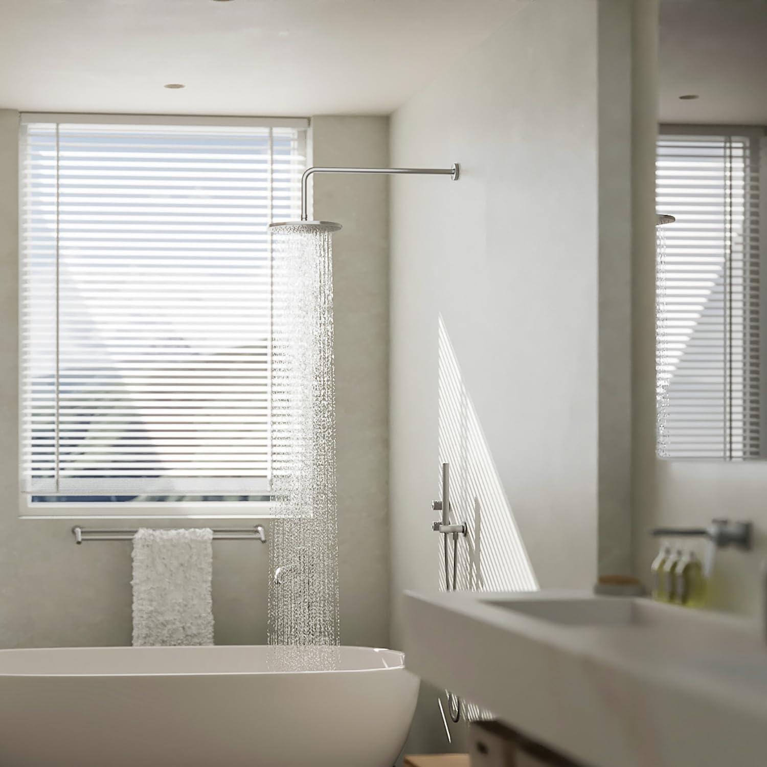 Naiture L Shaped, Corner Shower Head Extension Arm with Flange, 20 inch Length, Straight Lower Rain Fall Shower Head, Long Extender Pipe, Brass, Oil Rubbed Bronze Finish