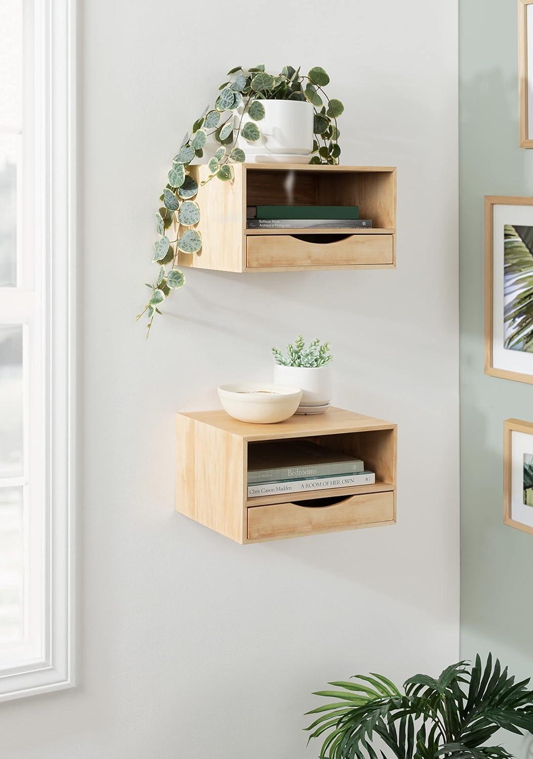 Kate and Laurel Hutton Rectangle Wood Floating Side Table, 12.5x10x7, Natural