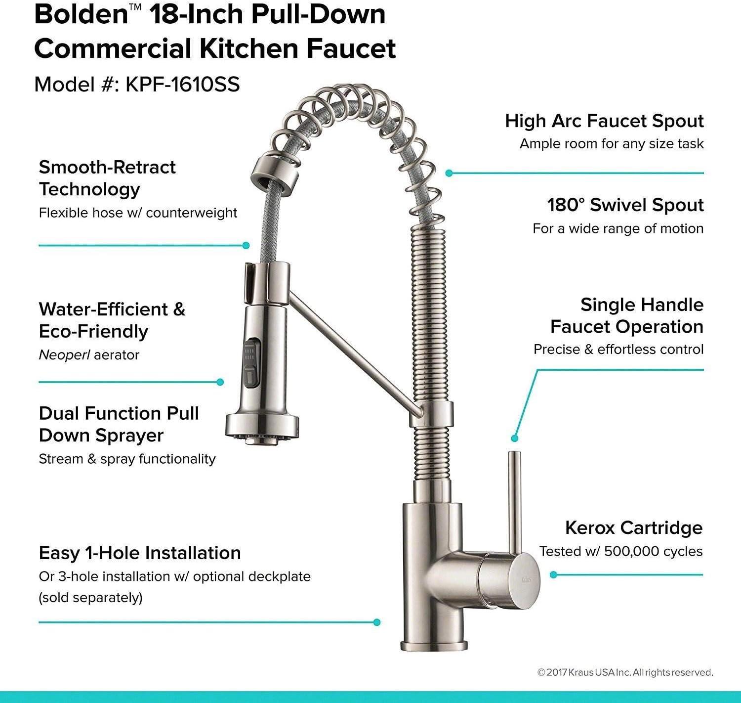 KRAUS Bolden Commercial Style 2-Function Single Handle Pull Down Kitchen Faucet