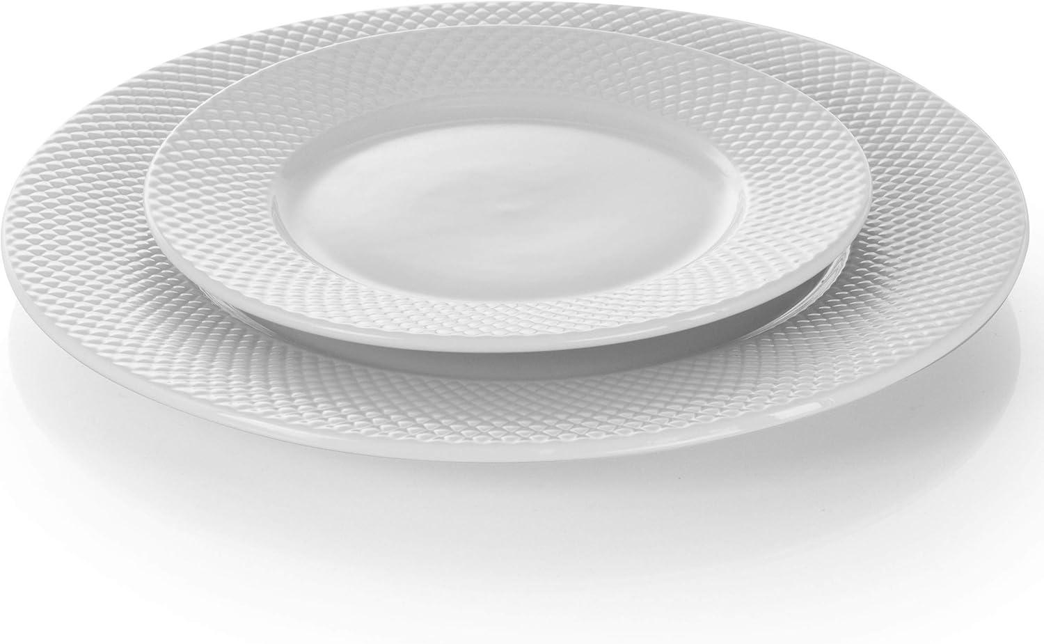 18pc Porcelain Maisy Round Dinnerware Set White - Elama: Dishware Set, Service for 4, Microwave & Dishwasher Safe