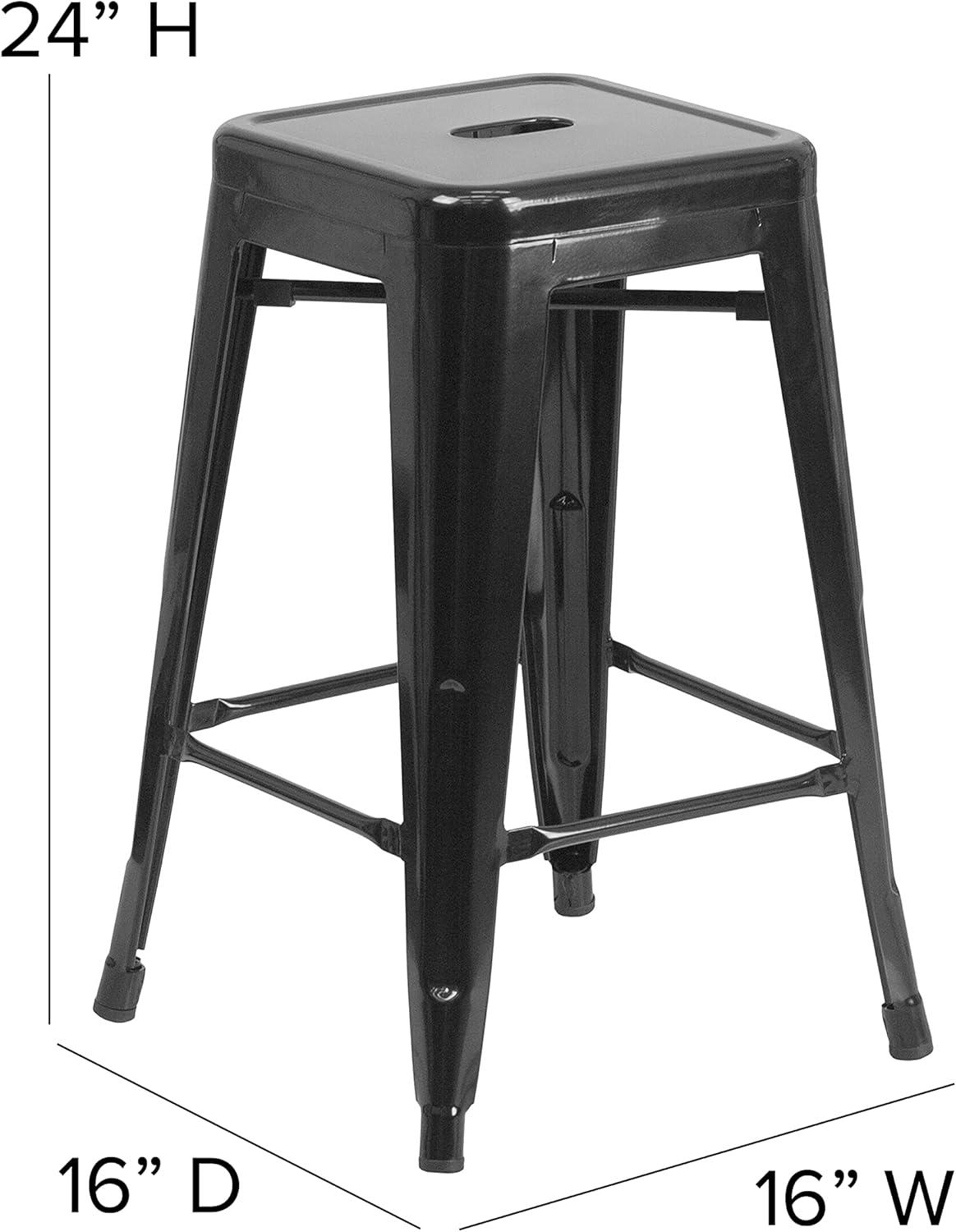 Flash Furniture Commercial Grade 24" High Backless Metal Indoor-Outdoor Counter Height Stool with Square Seat