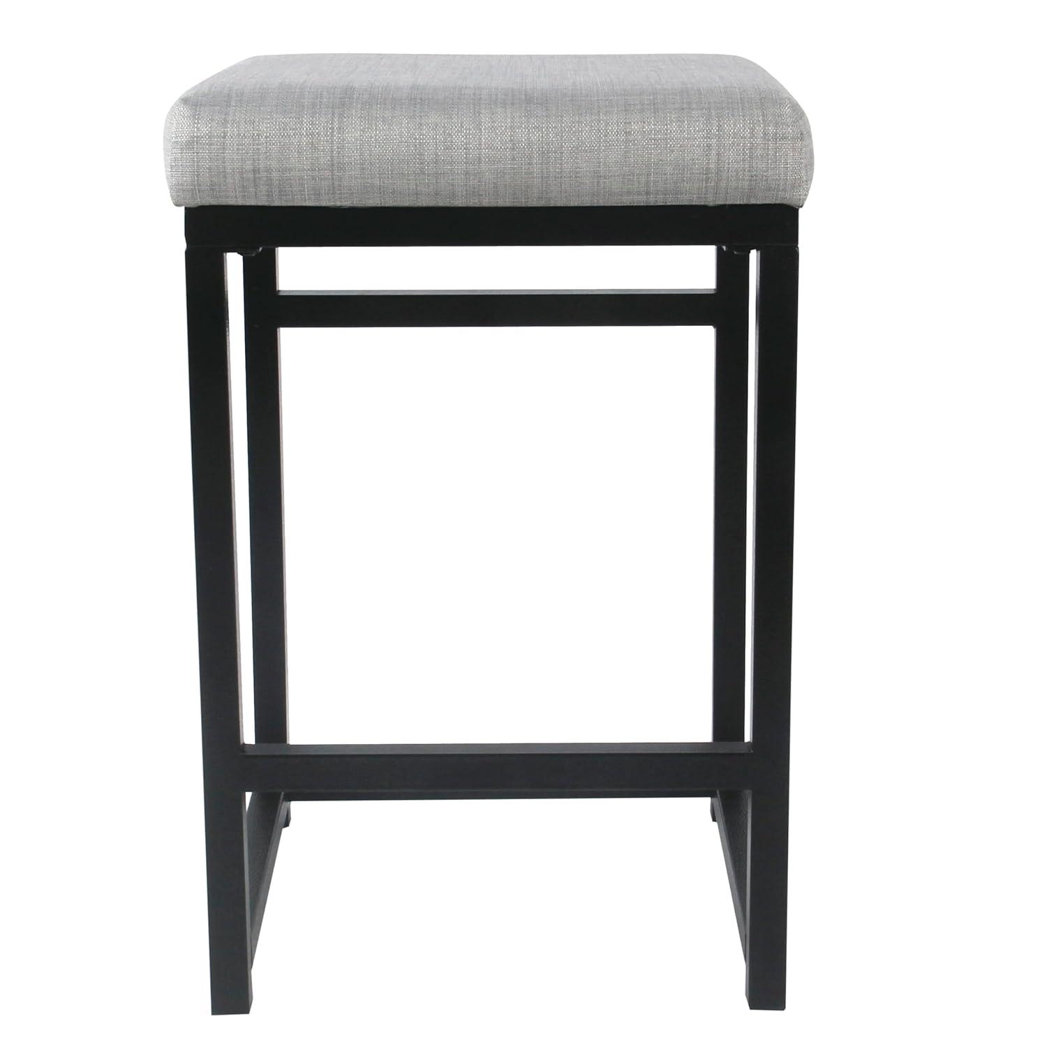 HomePop 24" Open Back Metal Counter Height Barstool Light Gray: Upholstered Square Seat, No Assembly Required