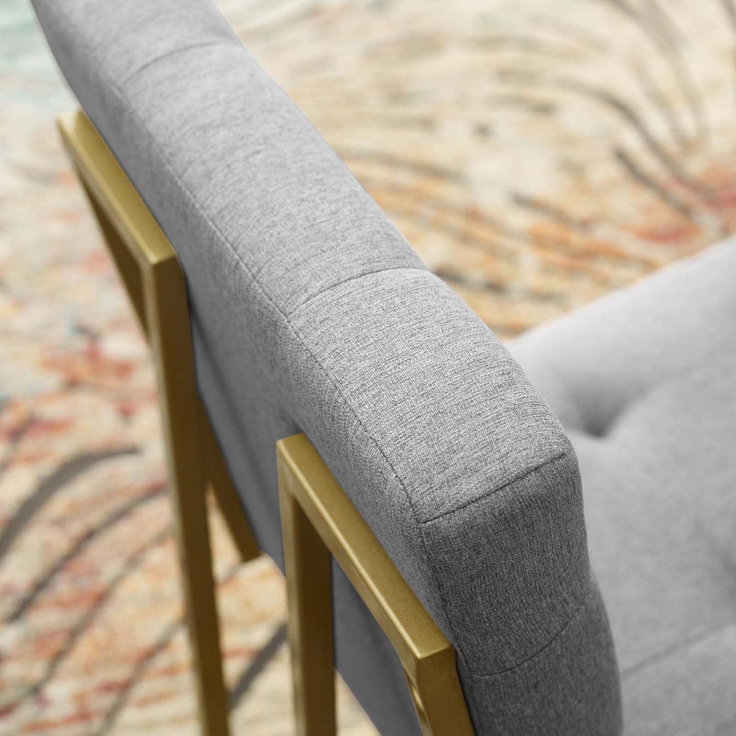 Privy Gold Stainless Steel Upholstered Fabric Dining Accent Chair Gold Light Gray