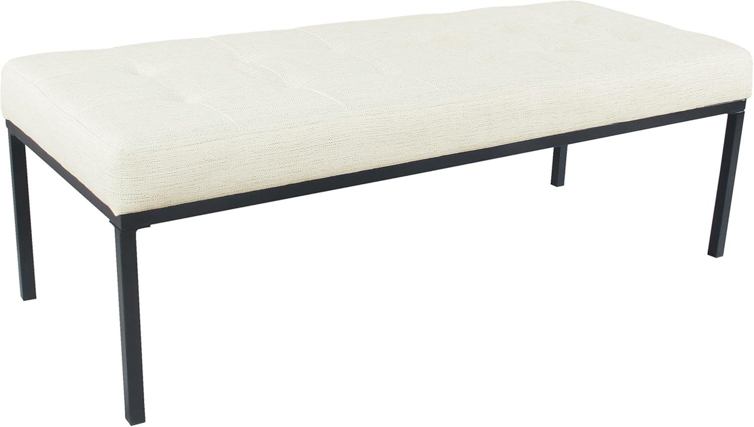 Modern Industrial Cream Woven Tufted Metal Bench