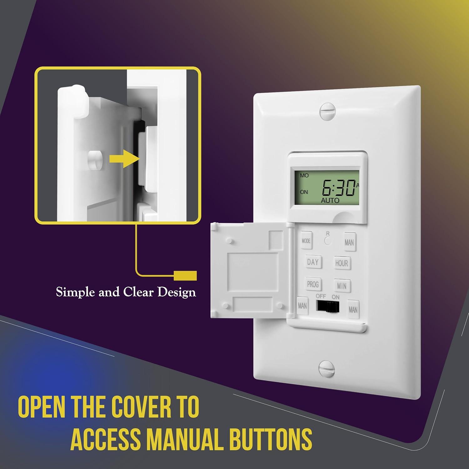 ENERLITES Programmable Digital Timer Switch for Lights, Fans, Motors, 7-Day 18 ON/OFF Timer Settings, Single Pole, Neutral Wire Required, UL Listed, White, 2 Pack