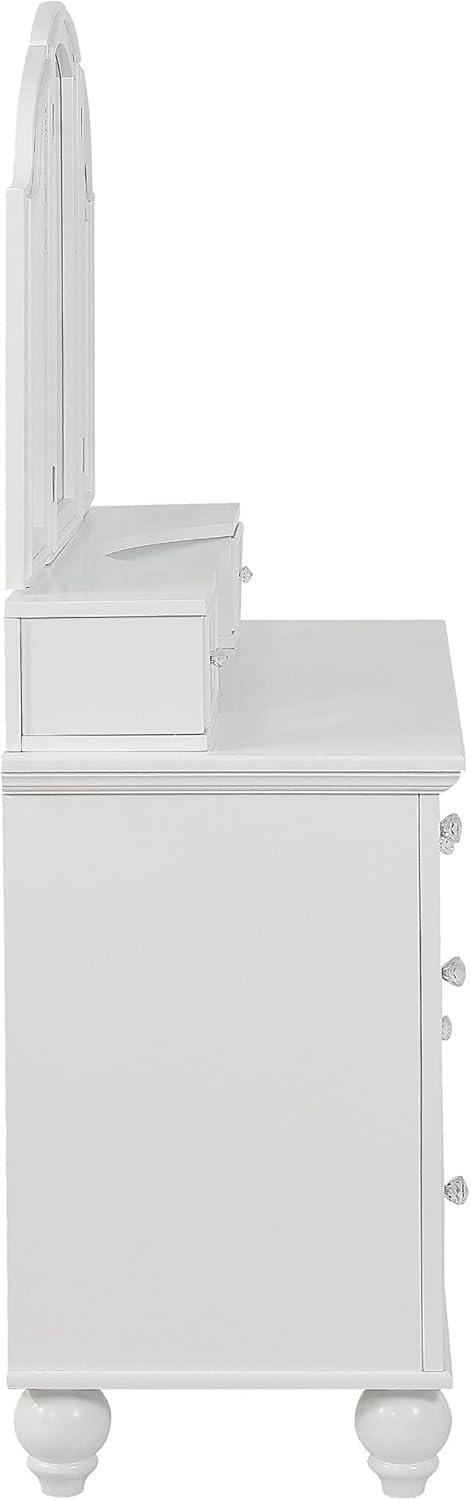 Elegant Transitional White Vanity Set with Mirror Accents and Bench