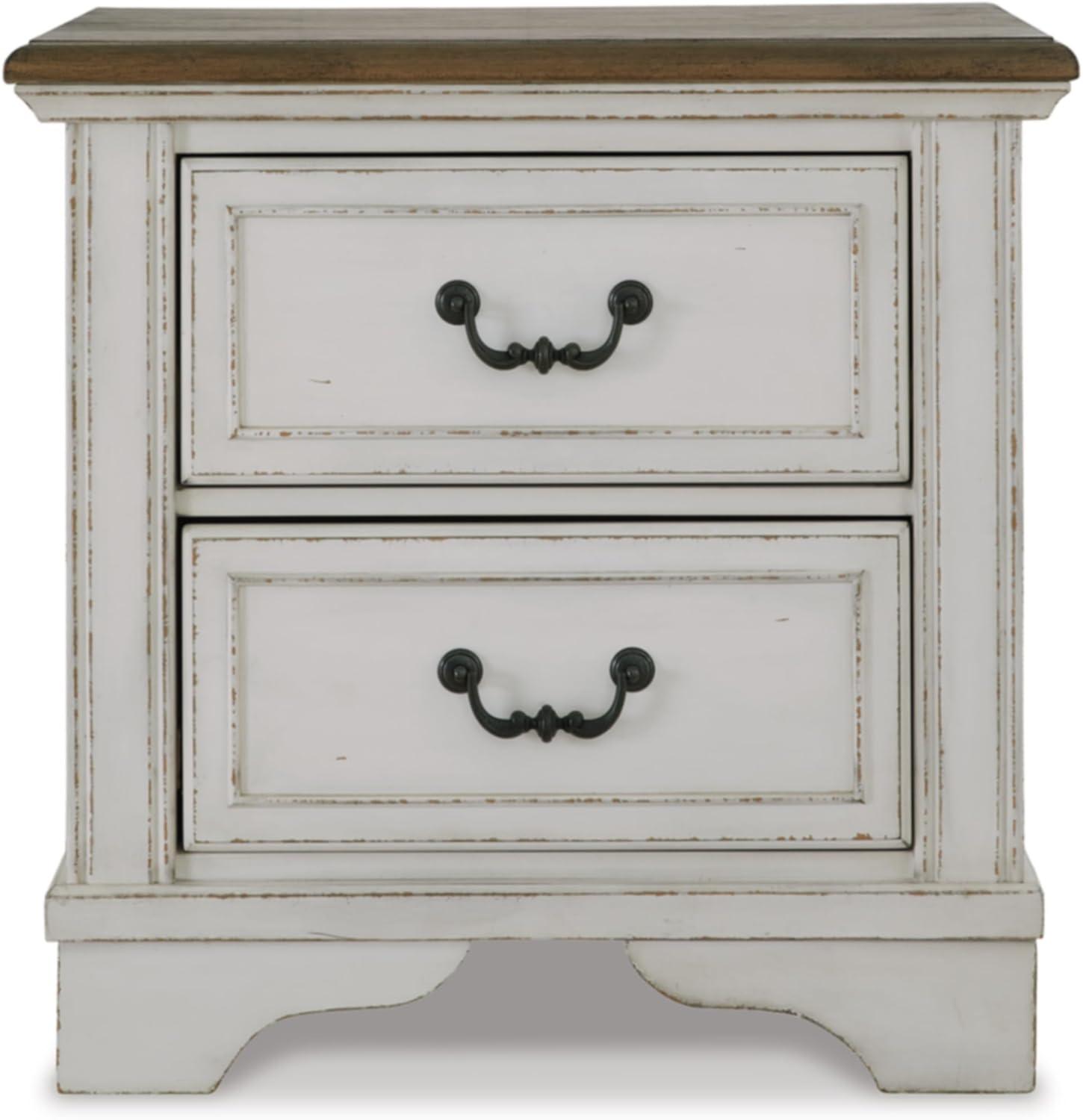 Elegant Two-Tone White and Brown Traditional 2-Drawer Nightstand