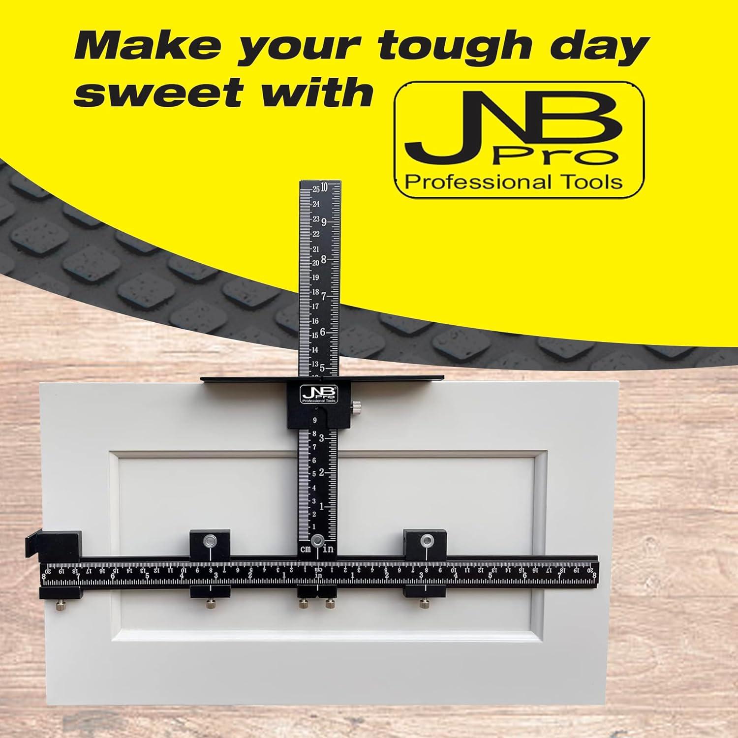 JNB Pro Cabinet Hardware Jig with Center Drill Guide, Hole Drilling for Drawer Handles and Pulls, Easy Install Tool - Full Aluminum Body with Free Carrying Case