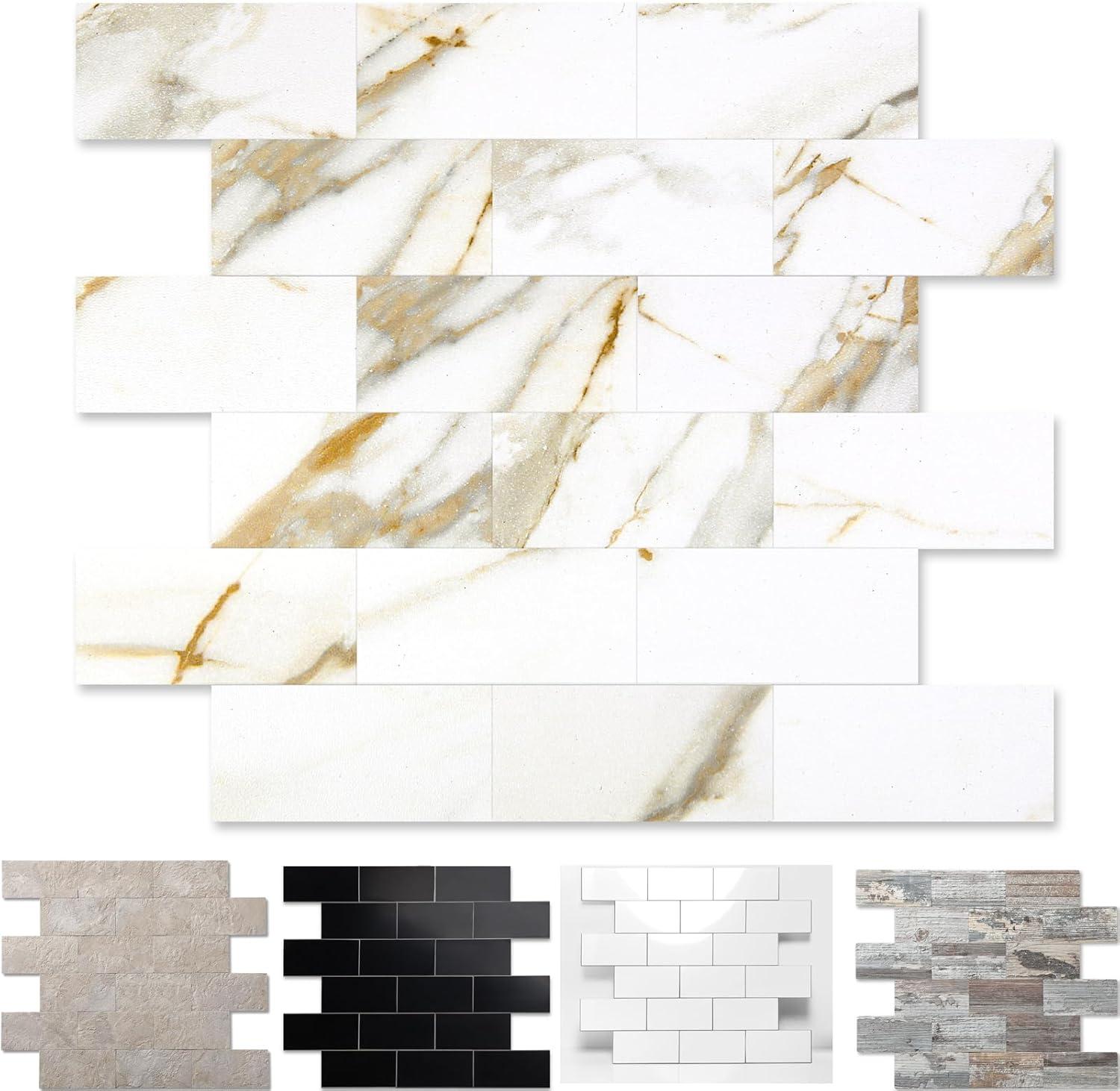 10-Pack Peel and Stick Tile Backsplash 12"X12" PVC Wall Tiles, Stick on Backsplash for Kitchen, Bathroom Tile, Fireplace Décor, Laundry Table, Stair Decals in Cala Golden