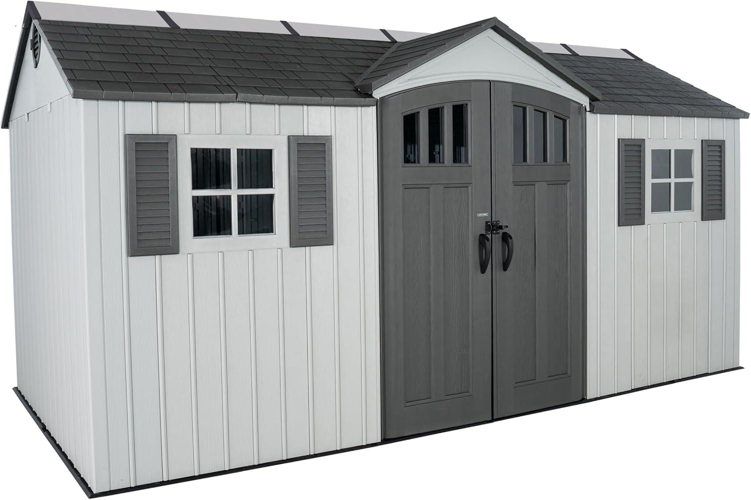 Lifetime 15' x 8' Gray Polyethylene Storage Shed with Windows