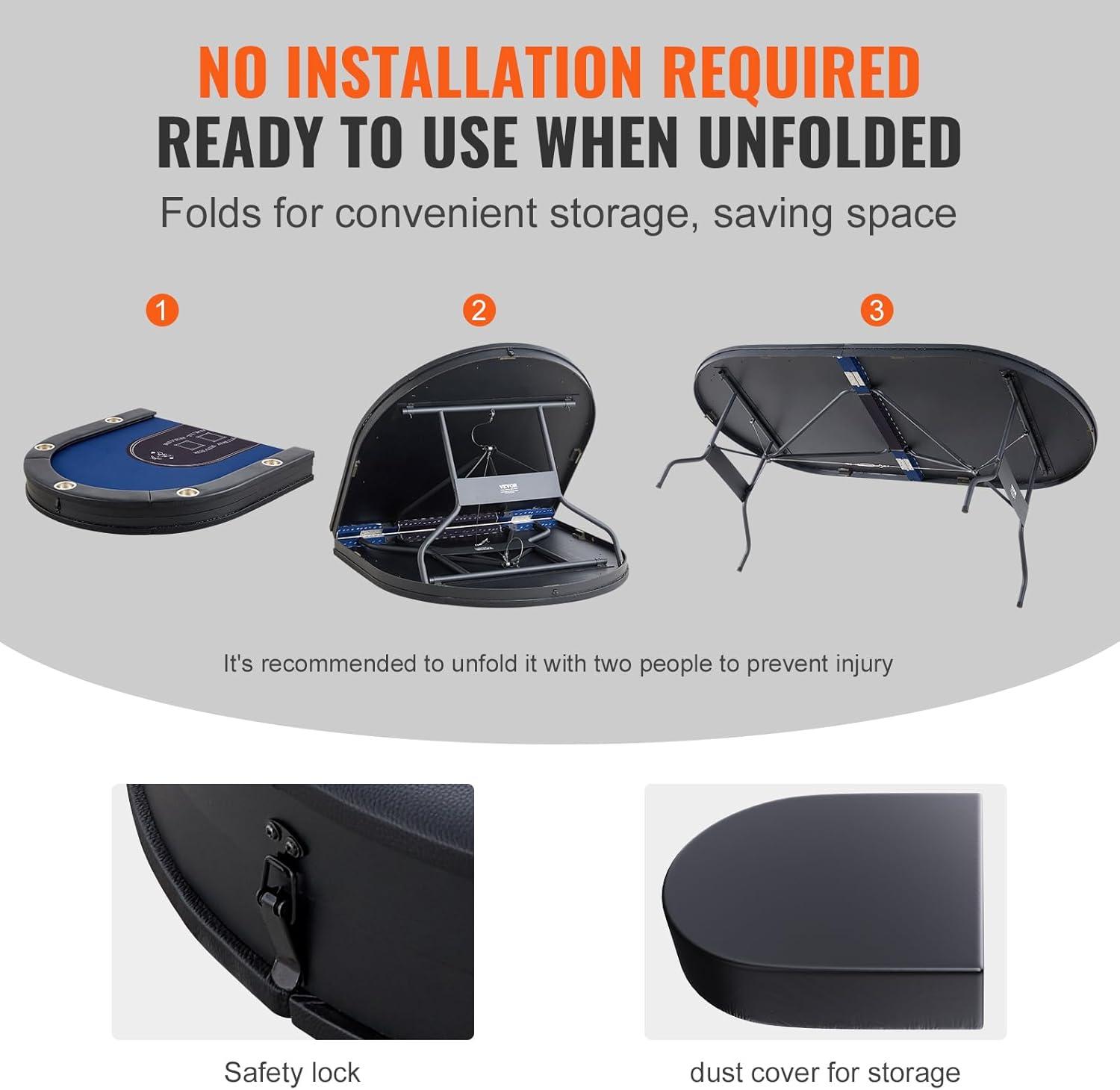 VEVOR 10 Player Poker Table Foldable, Portable Folding Card Board Game Table, Blackjack Texas Holdem Table with Padded Rails and Stainless Steel Cup Holders,Blue (84 in), Casino Leisure Table