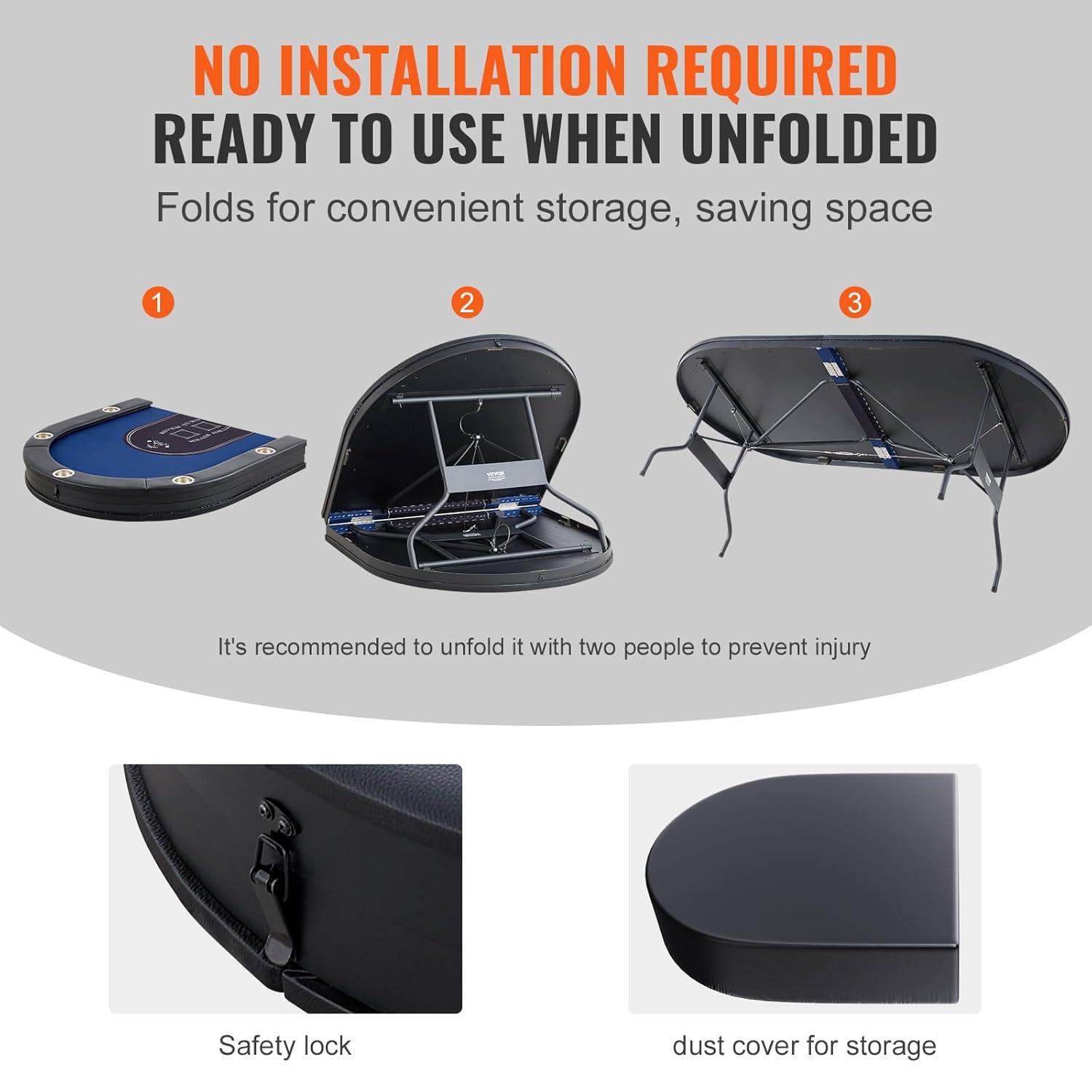 VEVOR 10 Player Poker Table Foldable, Portable Folding Card Board Game Table, Blackjack Texas Holdem Table with Padded Rails and Stainless Steel Cup Holders,Blue (84 in), Casino Leisure Table